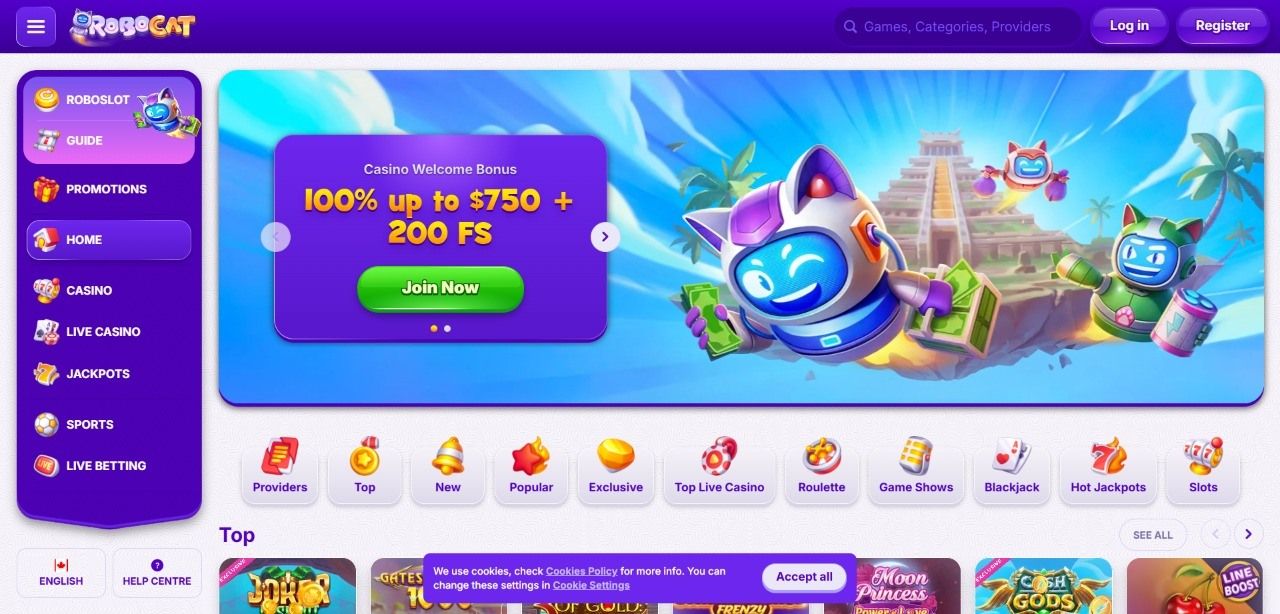 RoboCat Casino desktop screenshot 1