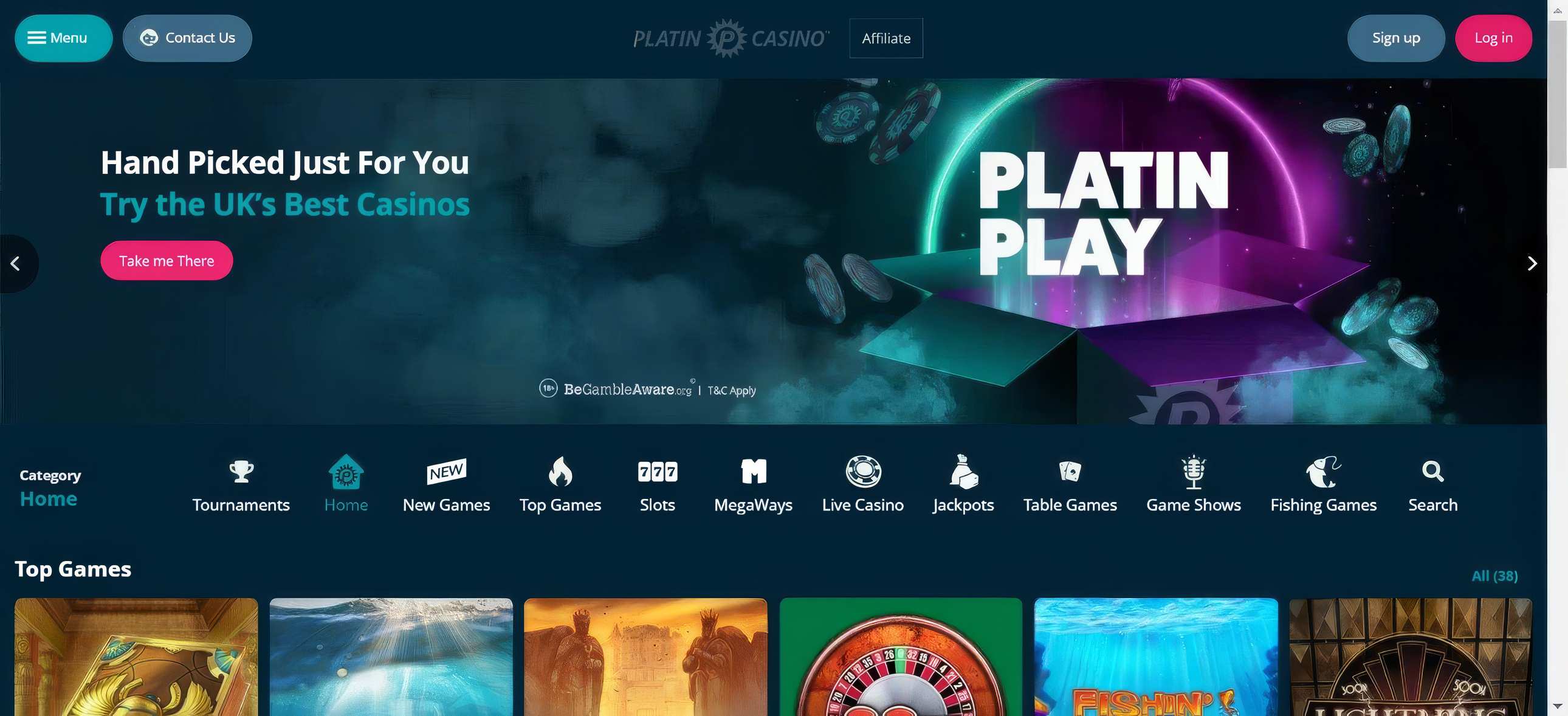 platin casino homepage desktop
