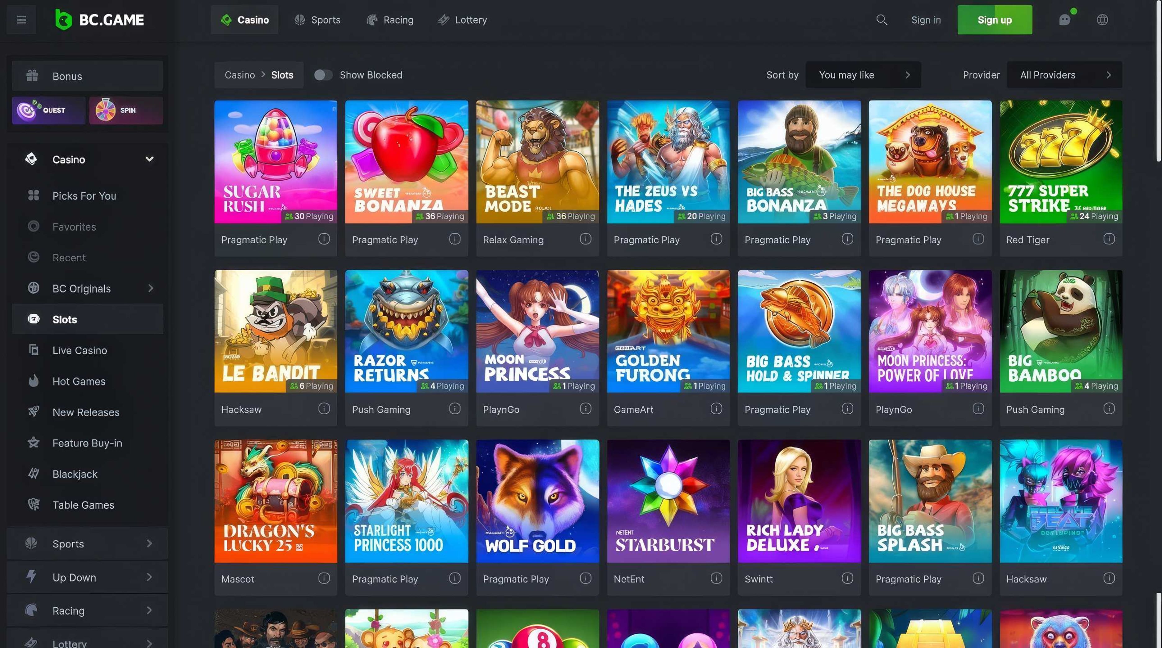 BC.game desktop screenshot 2