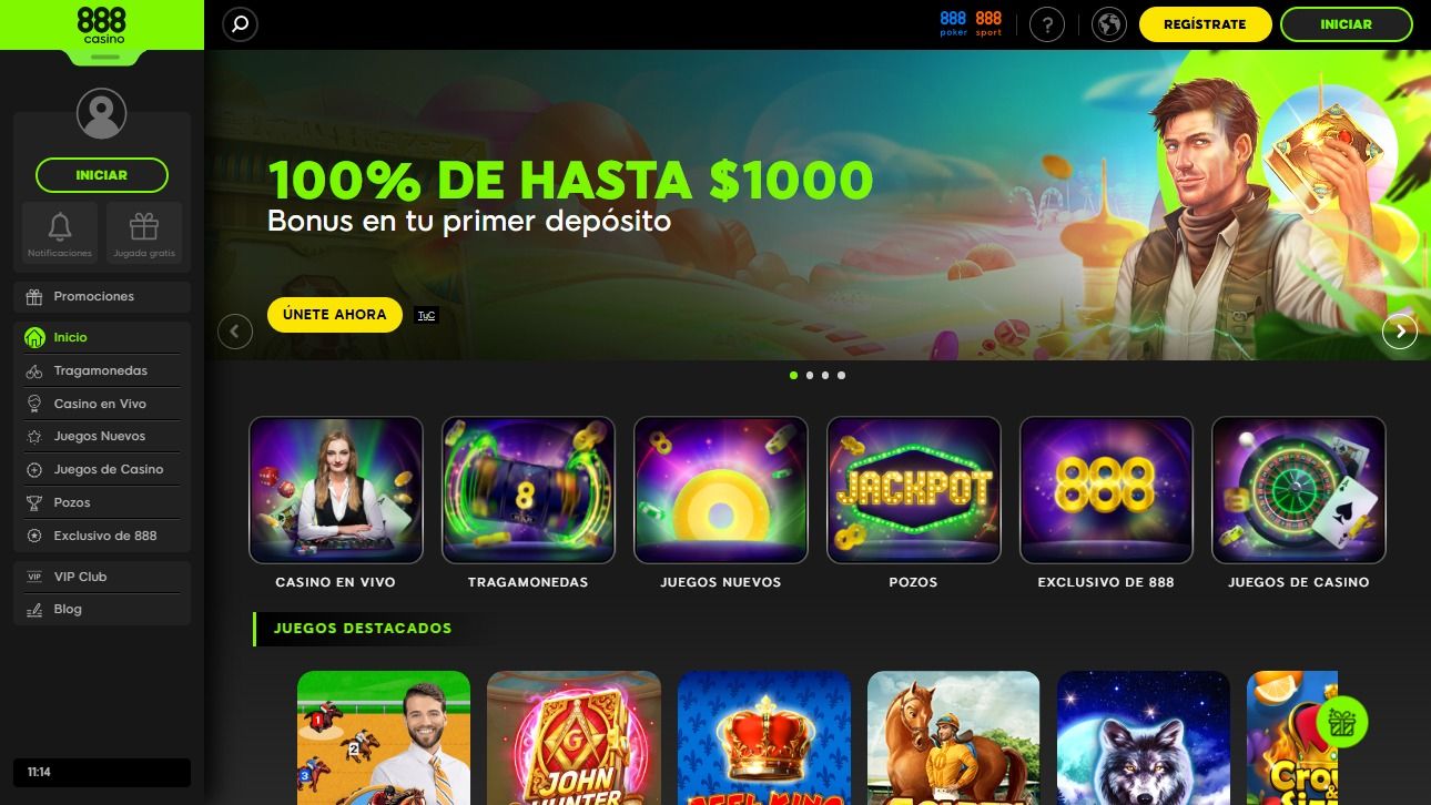 Página principal de 888 casino