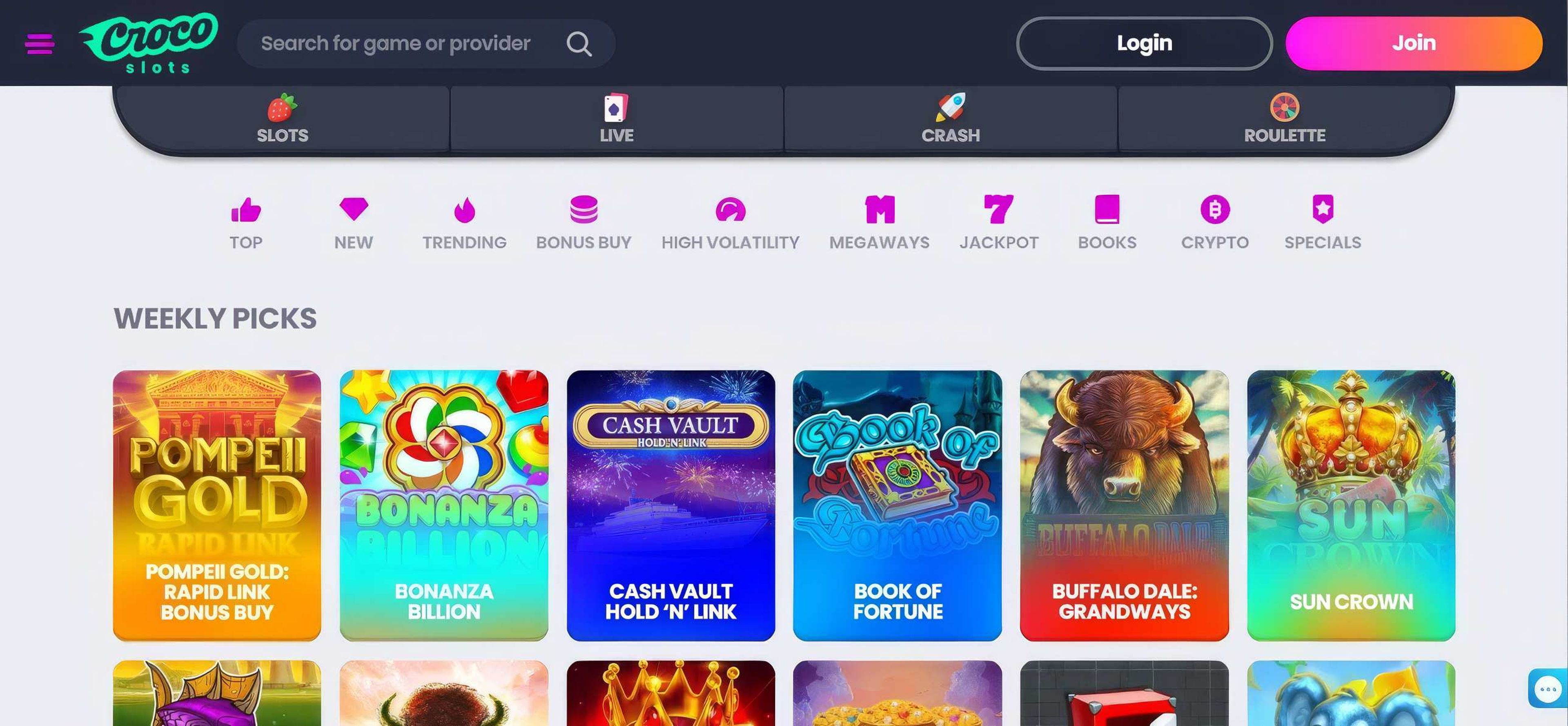 Crocoslots desktop screenshot 2