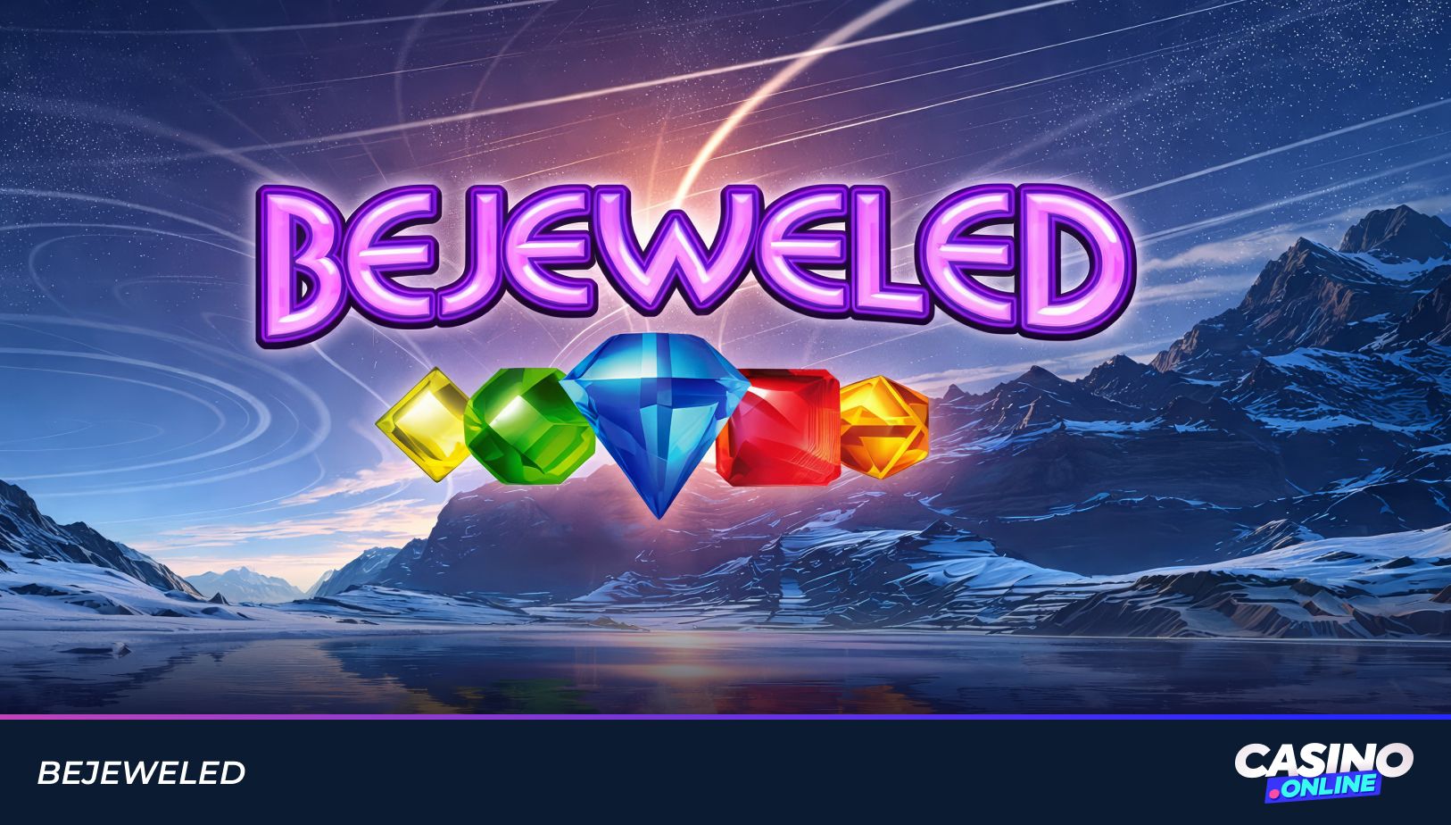 Bejeweled slot game with sparkling gems cascading on vibrant reels, inspired by the iconic video game puzzle adventure.