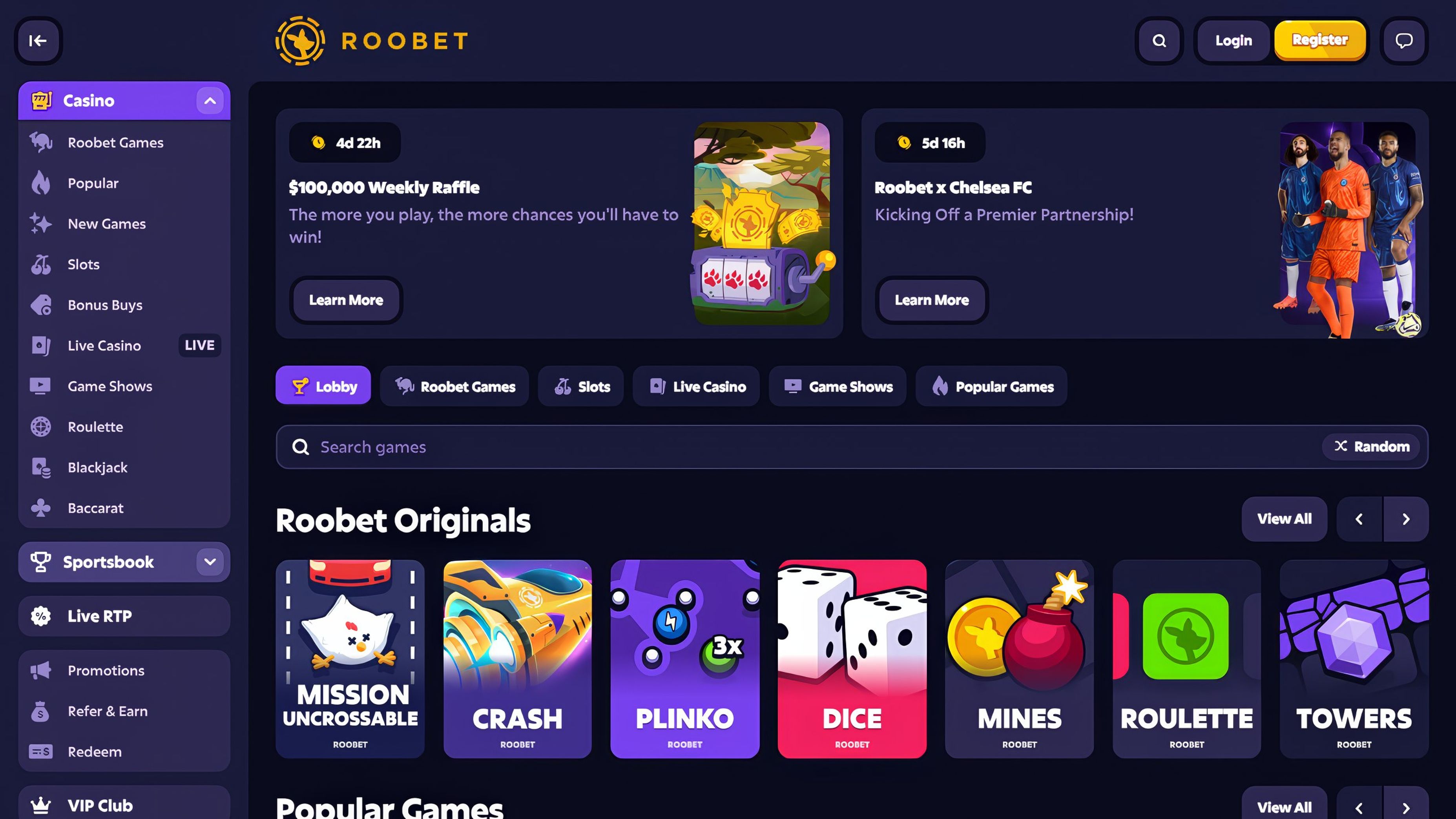 Roobet desktop screenshot 1