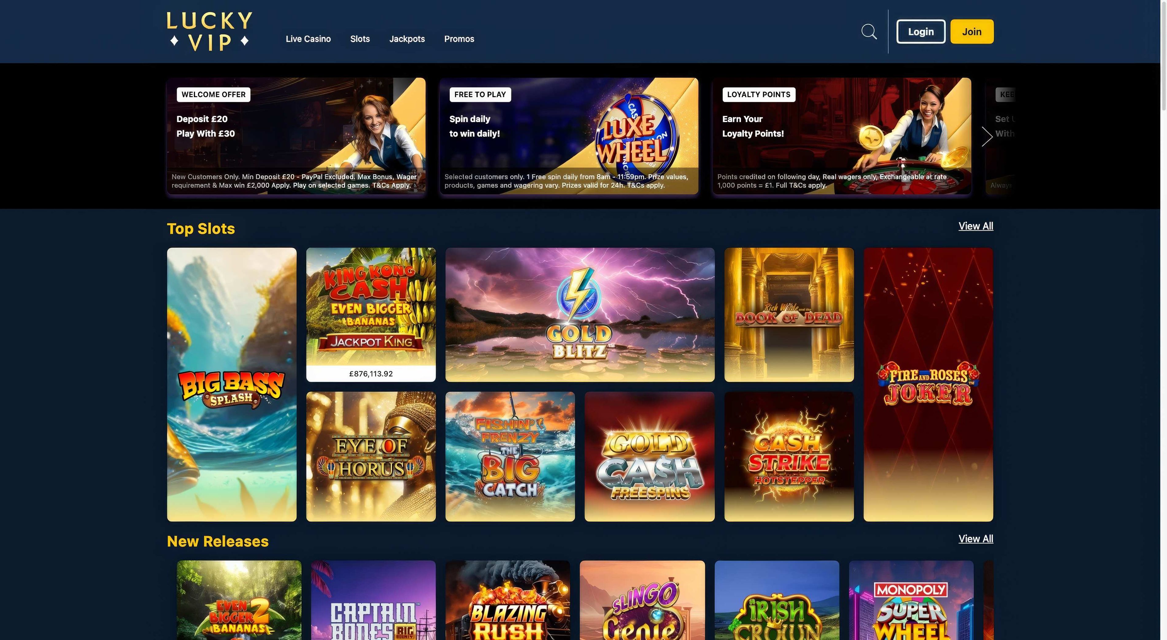 Lucky VIP Casino desktop screenshot 1