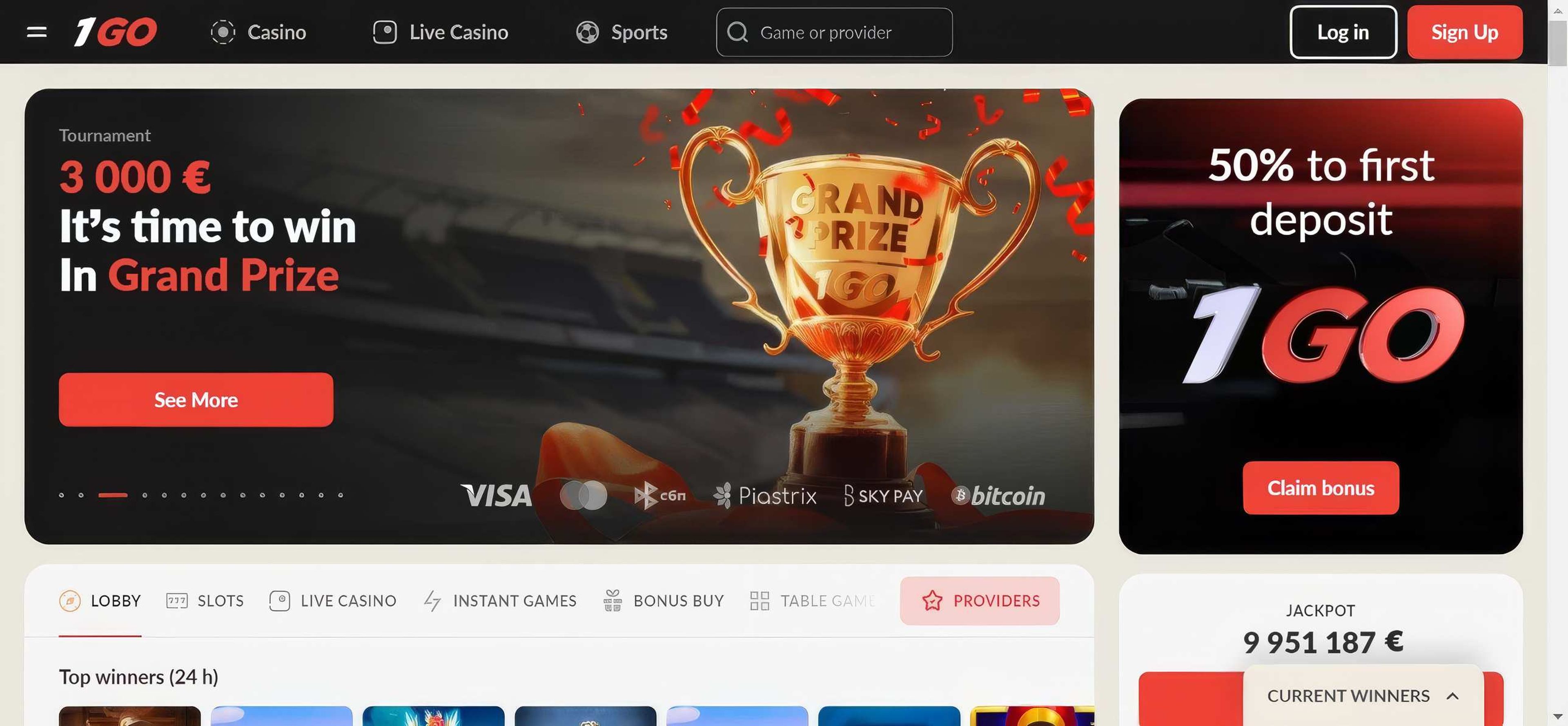 1GO Casino desktop screenshot 1