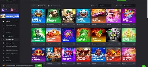 Sección de slots en BC.Game