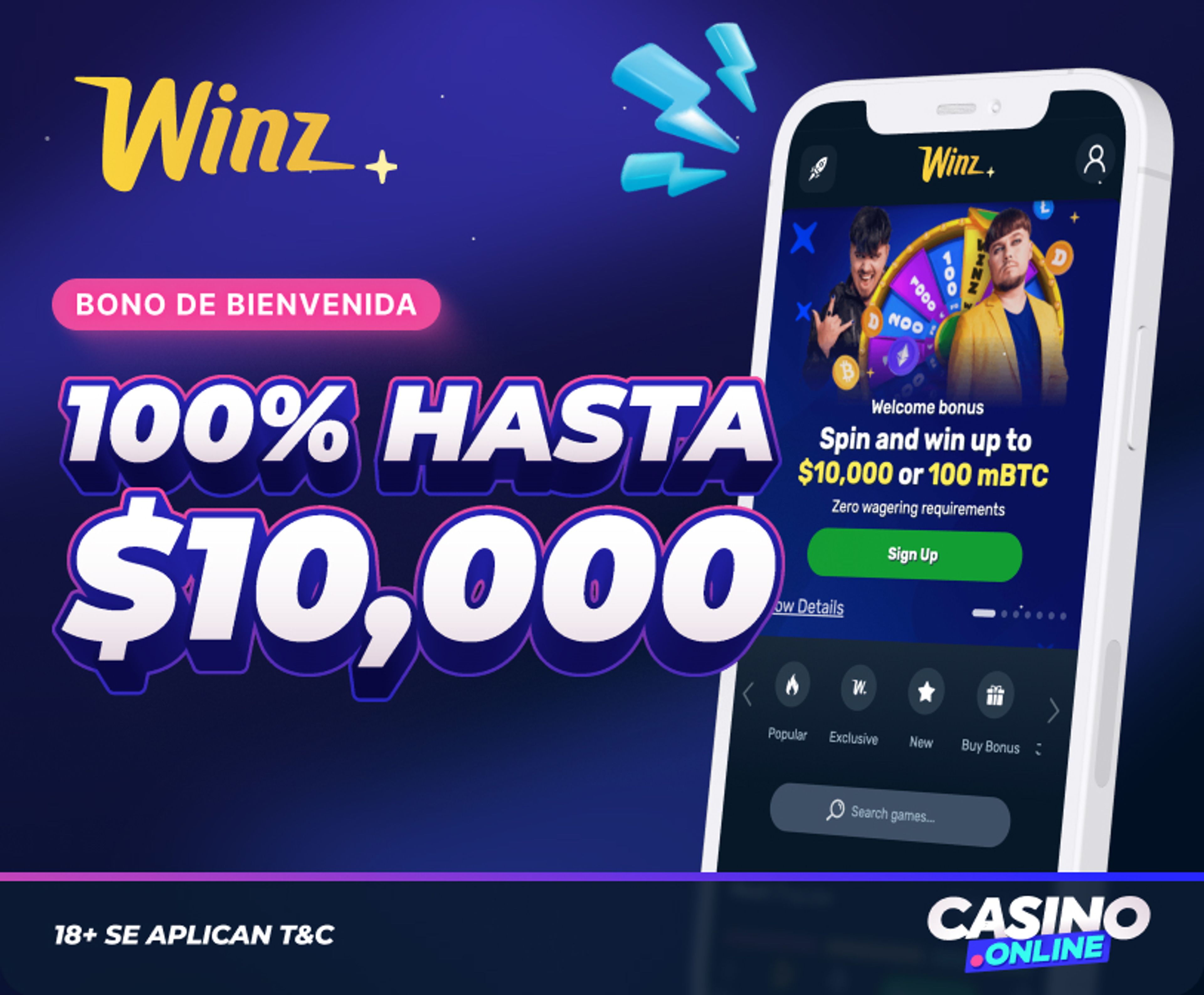 Bono de bienvenida de Winz.io Casino