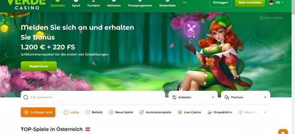 Verde Casino desktop screenshot 1