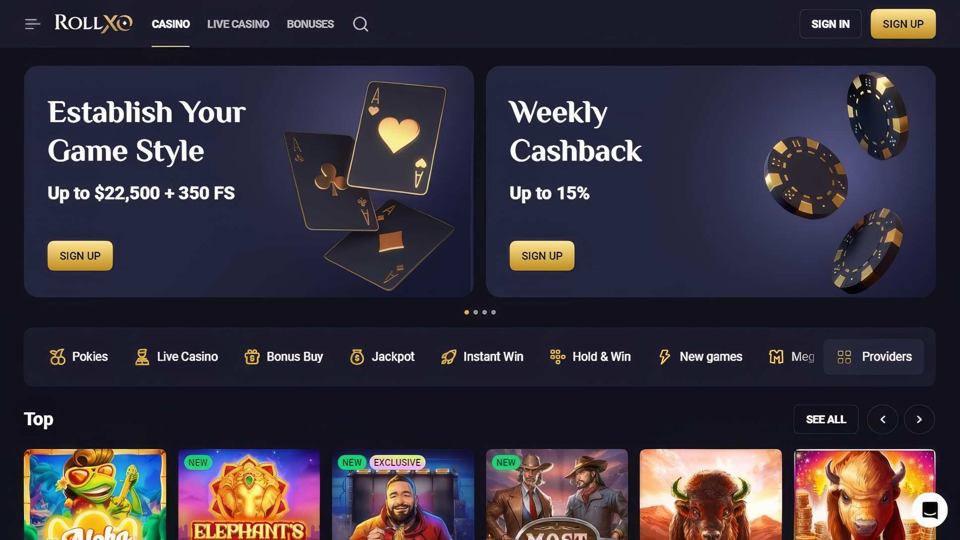 RollXO Casino desktop screenshot 1