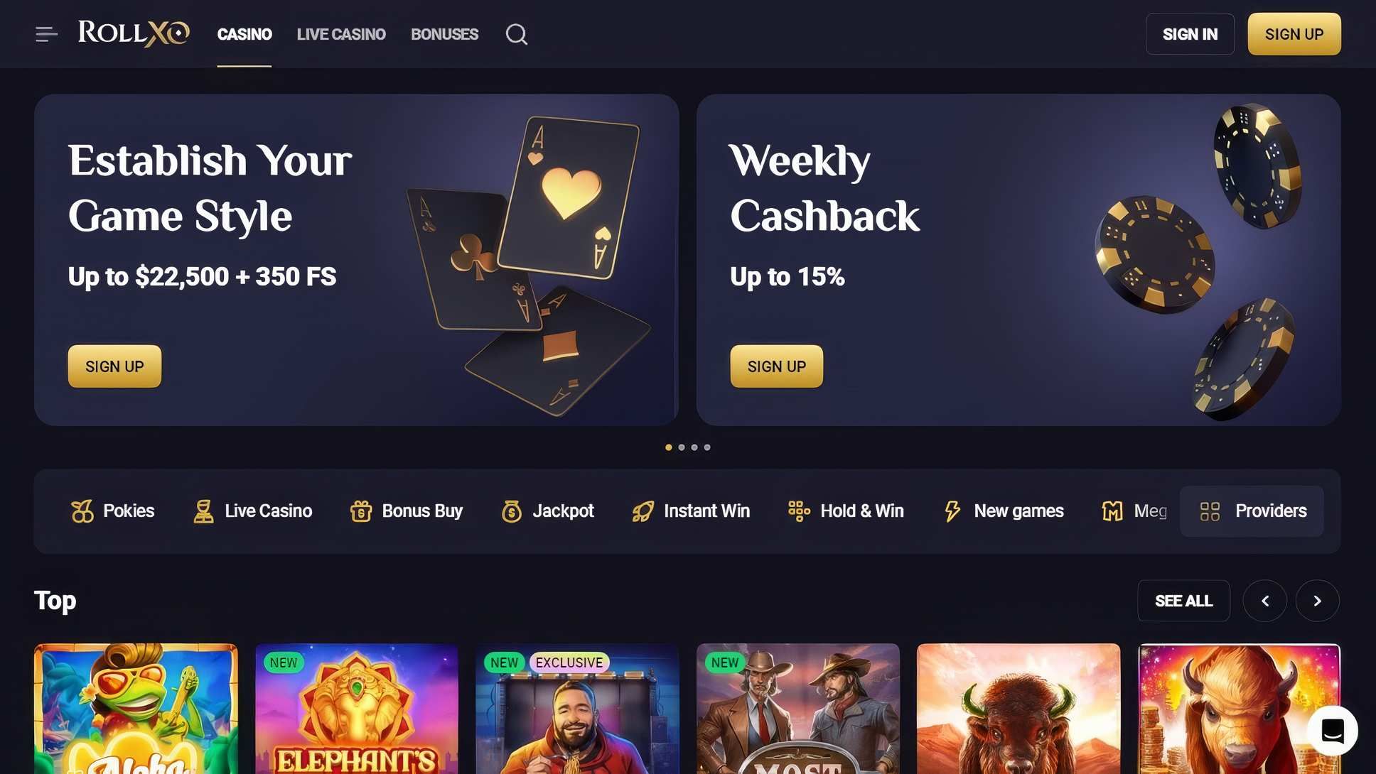 RollXO Casino desktop screenshot 1