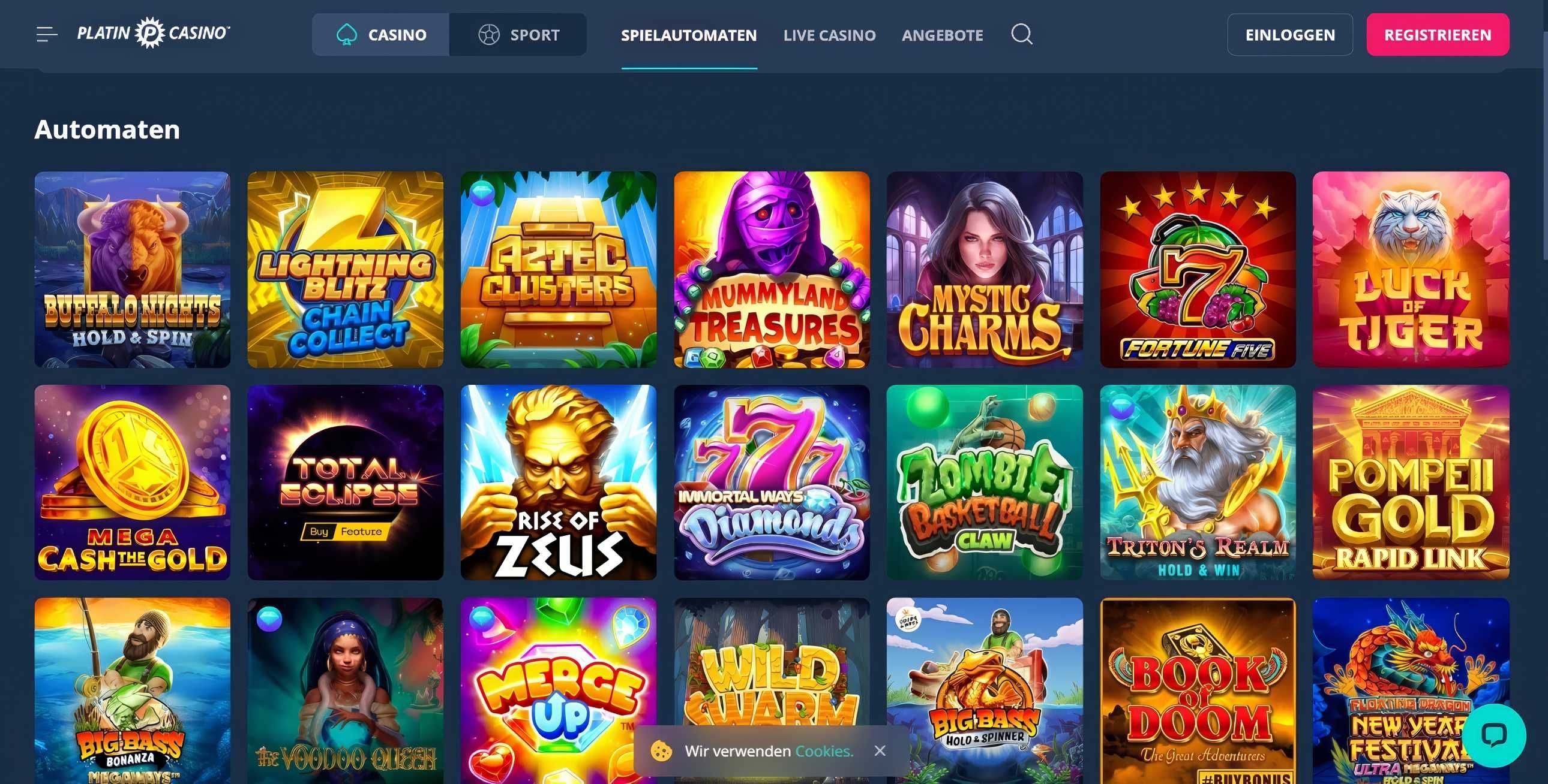 Platin Casino desktop screenshot 2