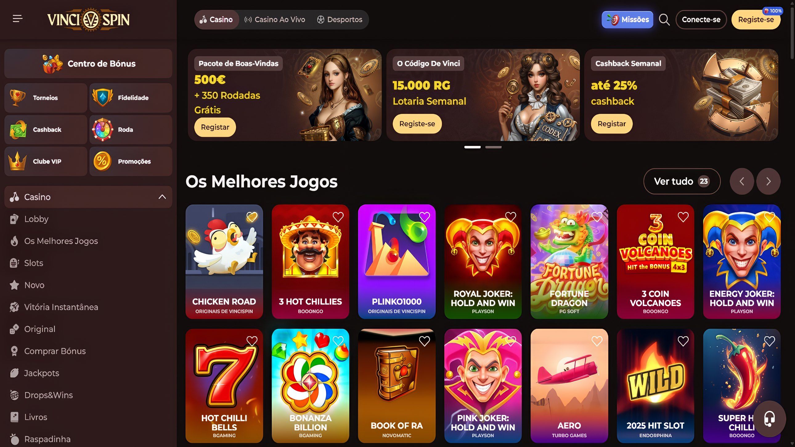 Vincispin Casino desktop screenshot 1