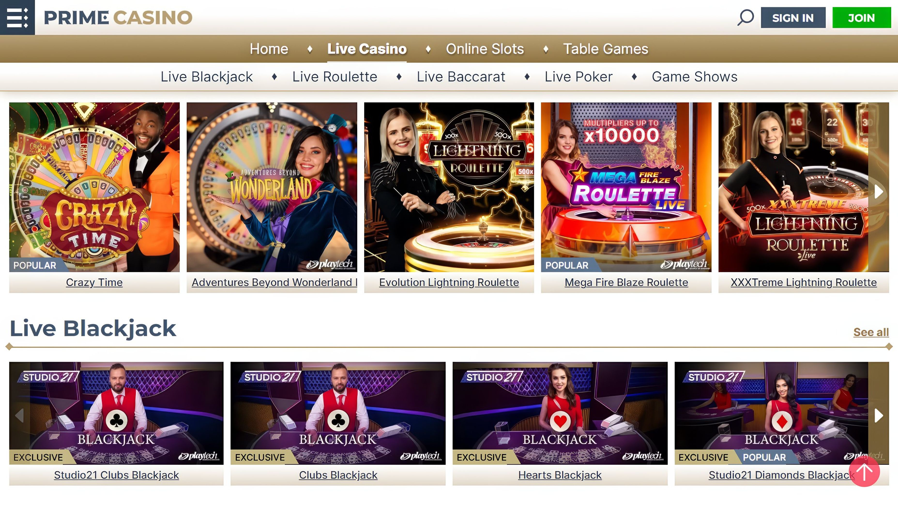Prime Casino desktop screenshot 2