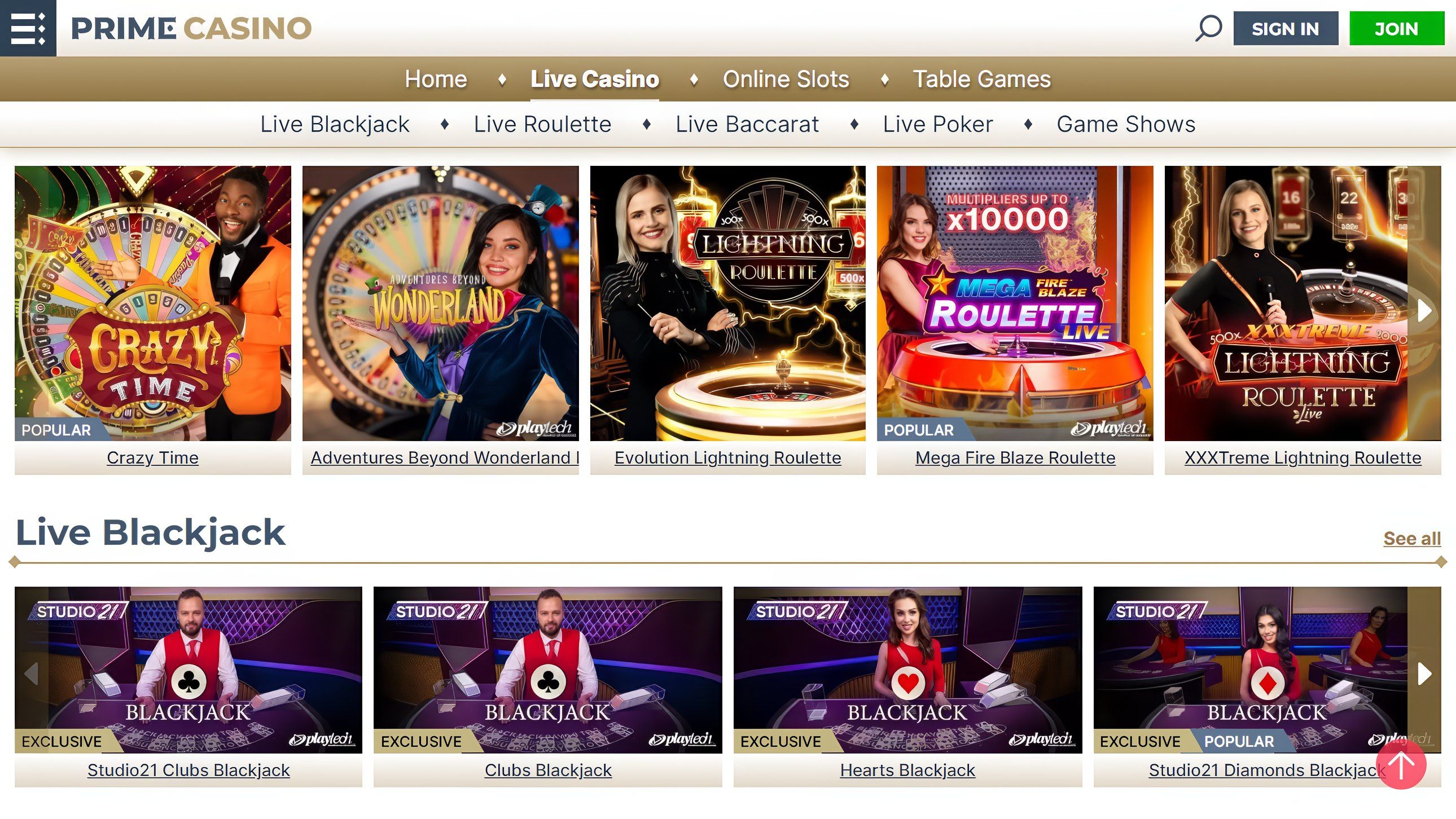 Prime Casino desktop screenshot 2