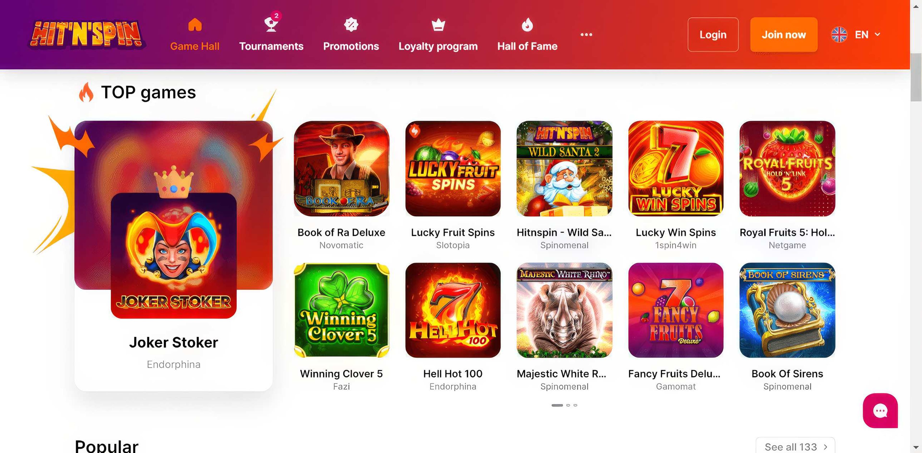 Hitnspin Casino desktop screenshot 2