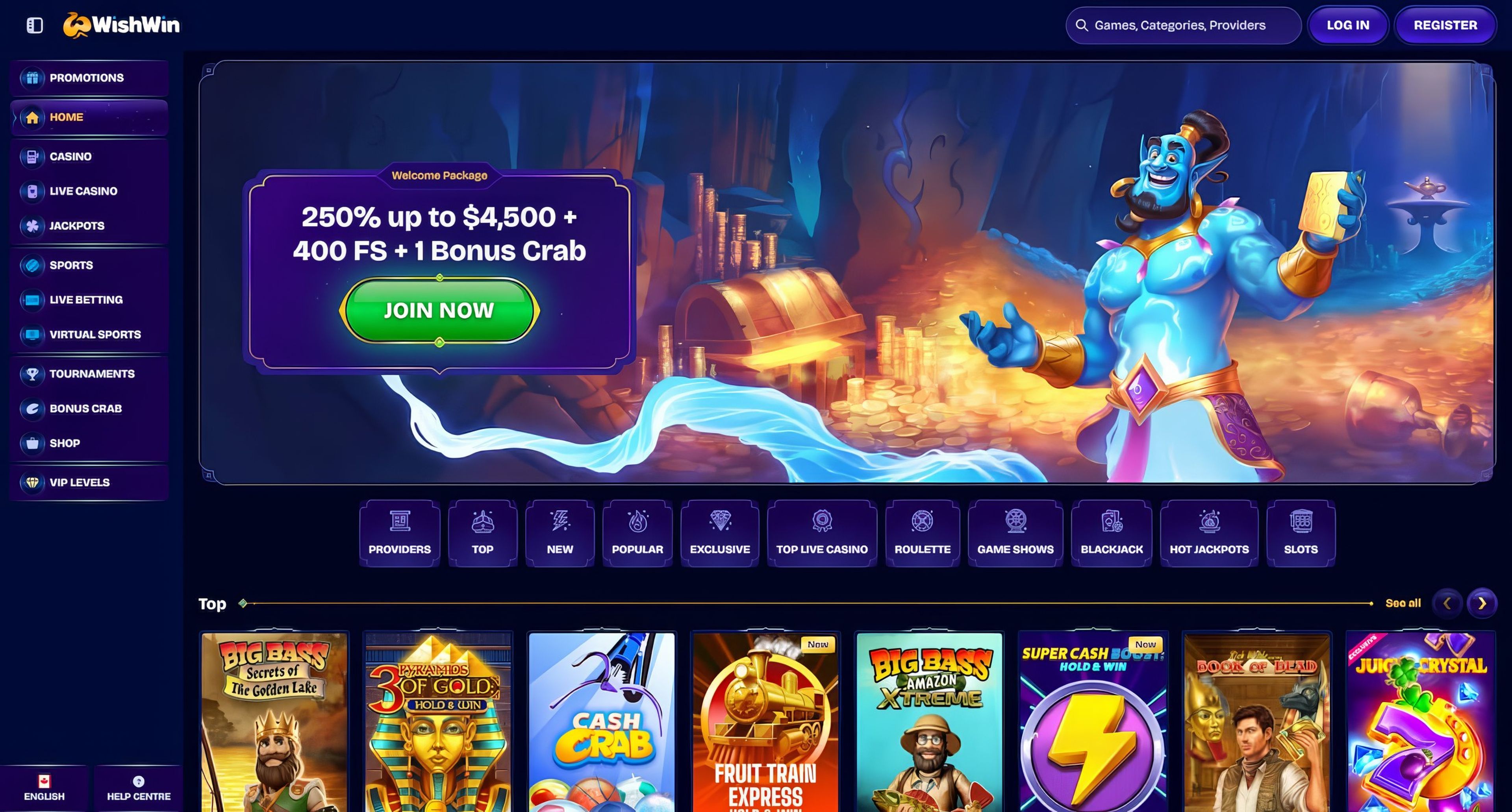 Wishwin Casino desktop screenshot 1