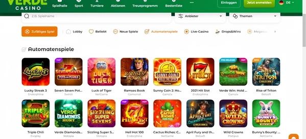 Verde Casino desktop screenshot 2