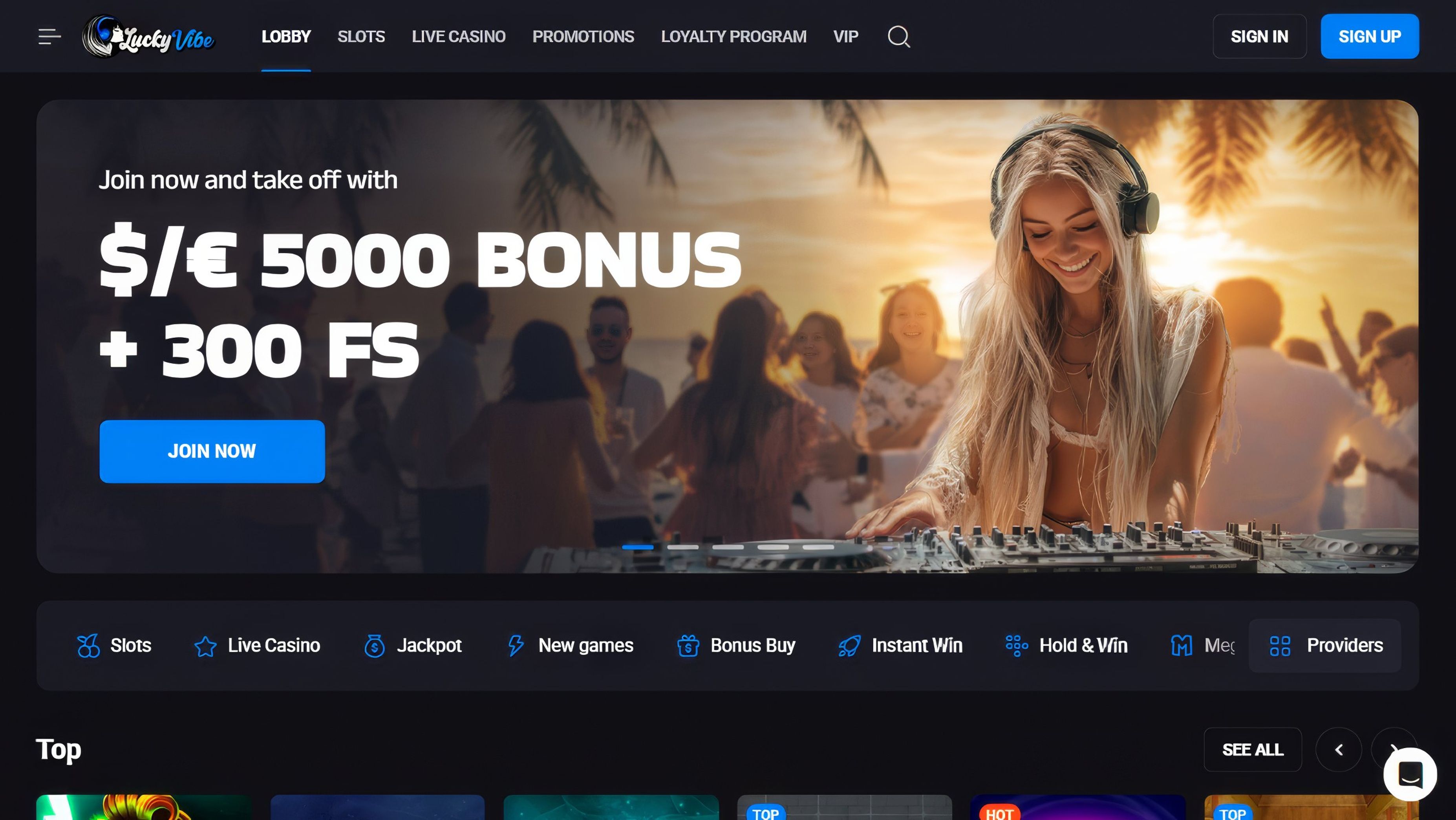 Lucky Vibe Casino desktop screenshot 1