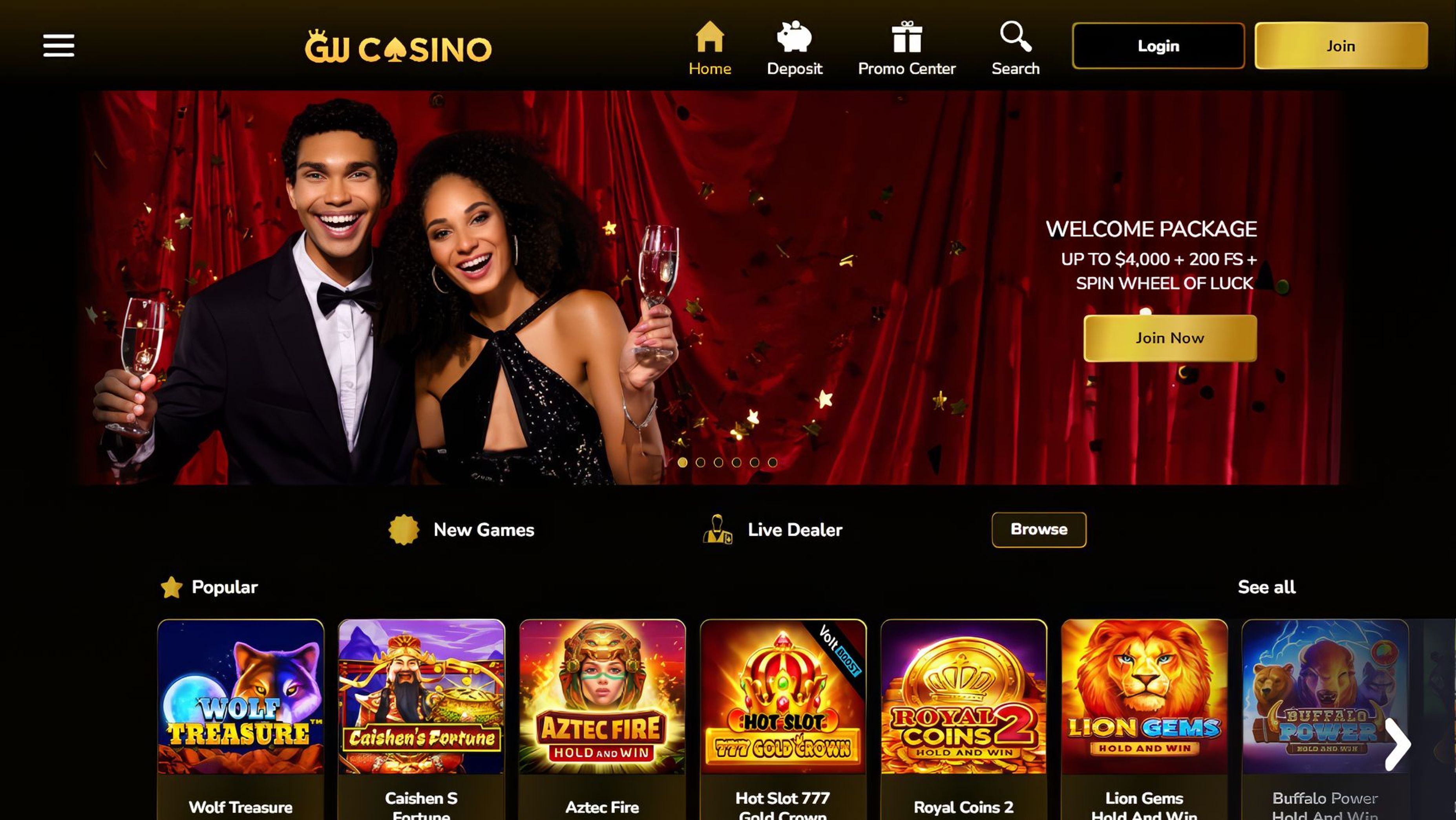 GW Casino desktop screenshot 1
