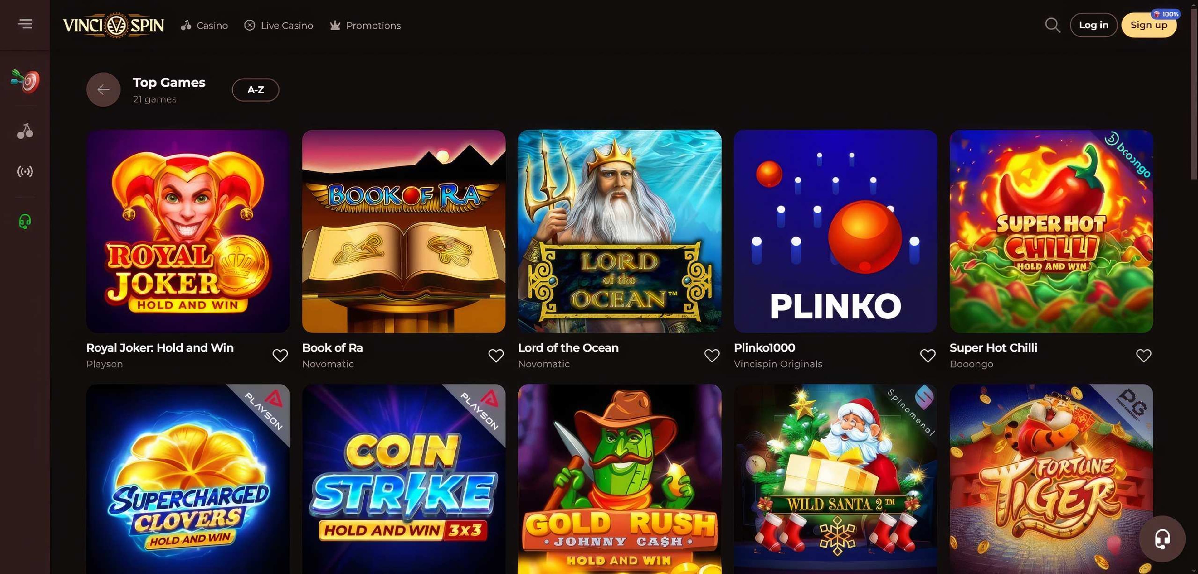 Vincispin Casino desktop screenshot 2