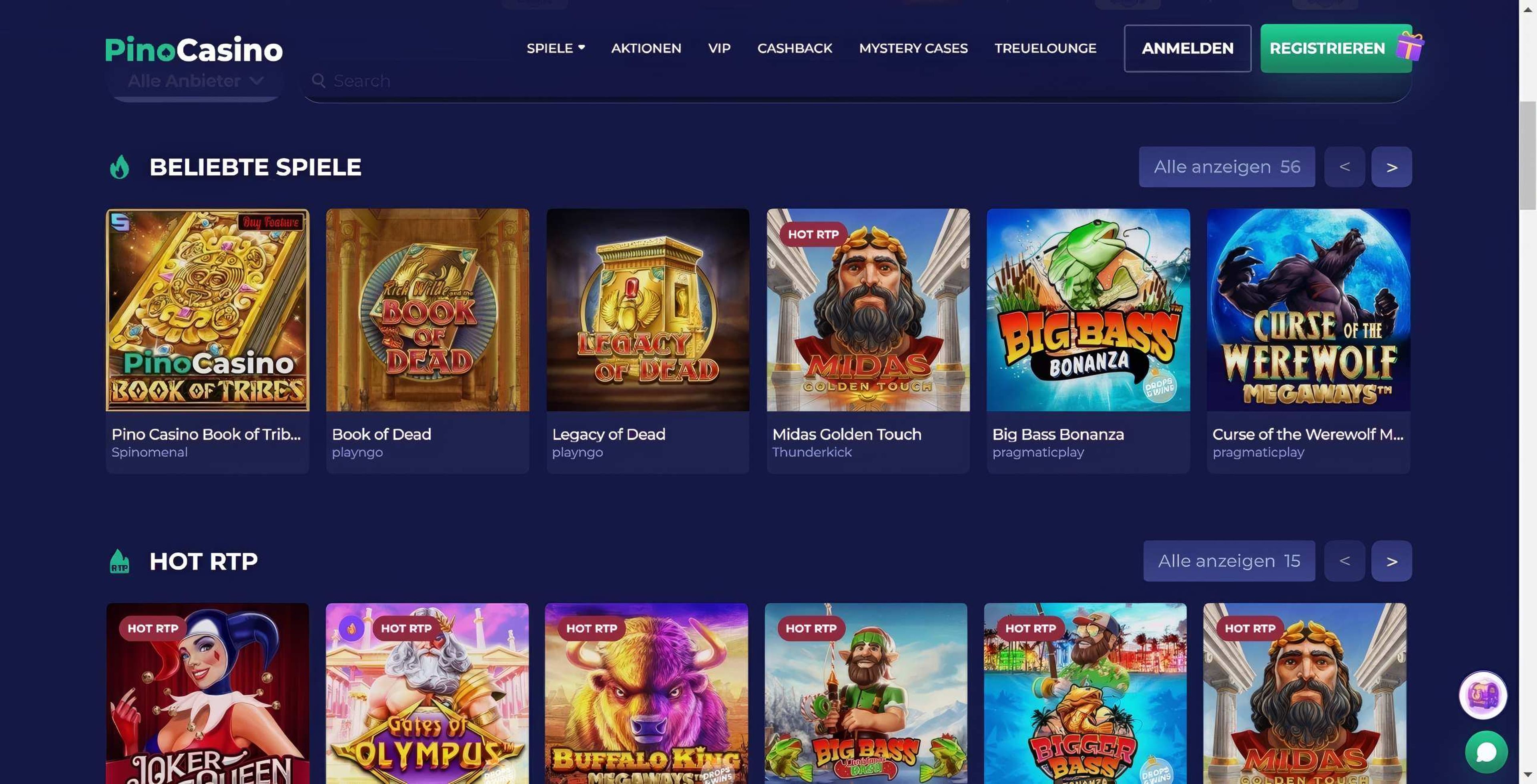 Pino Casino desktop screenshot 2