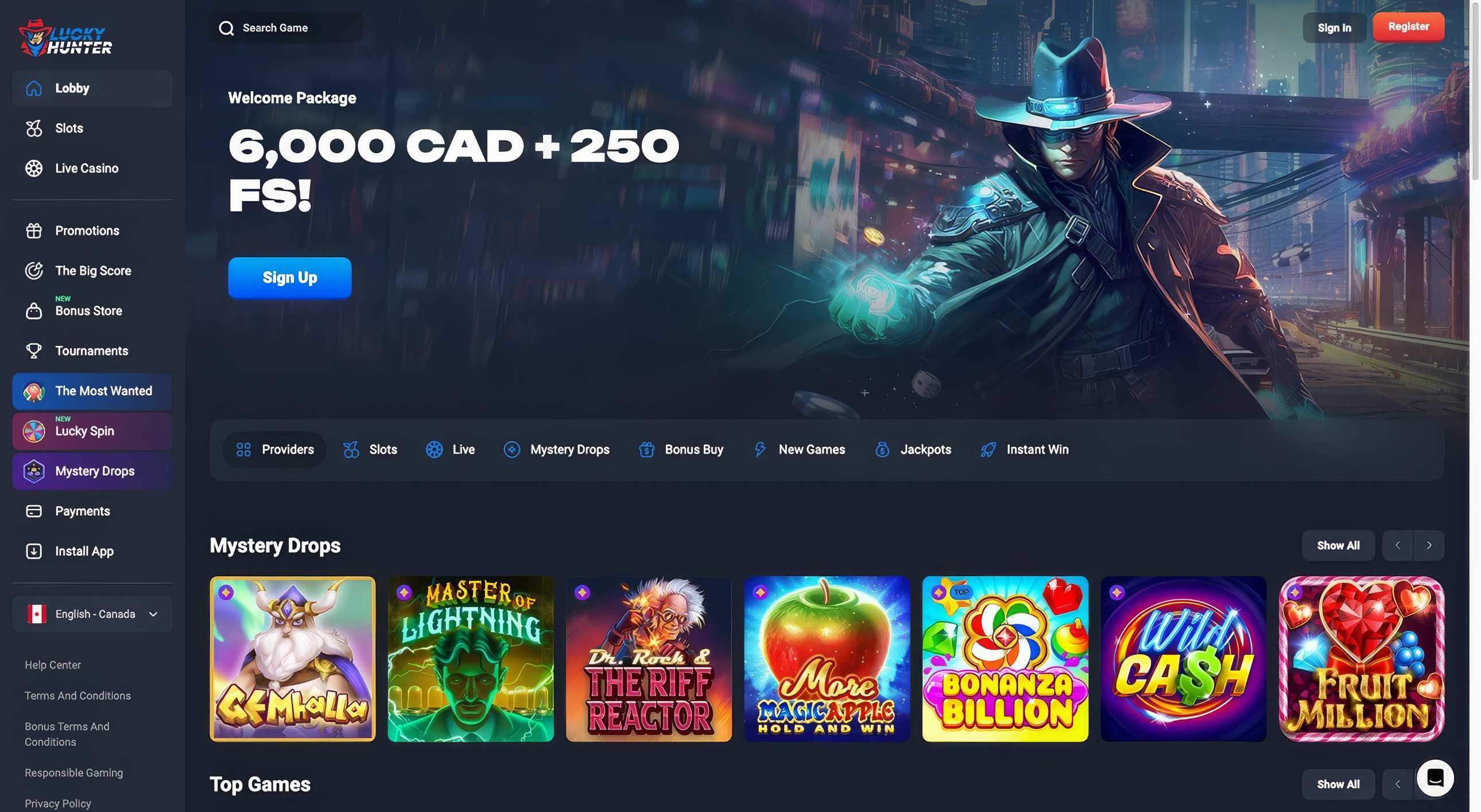 Lucky Hunter Casino desktop screenshot 1