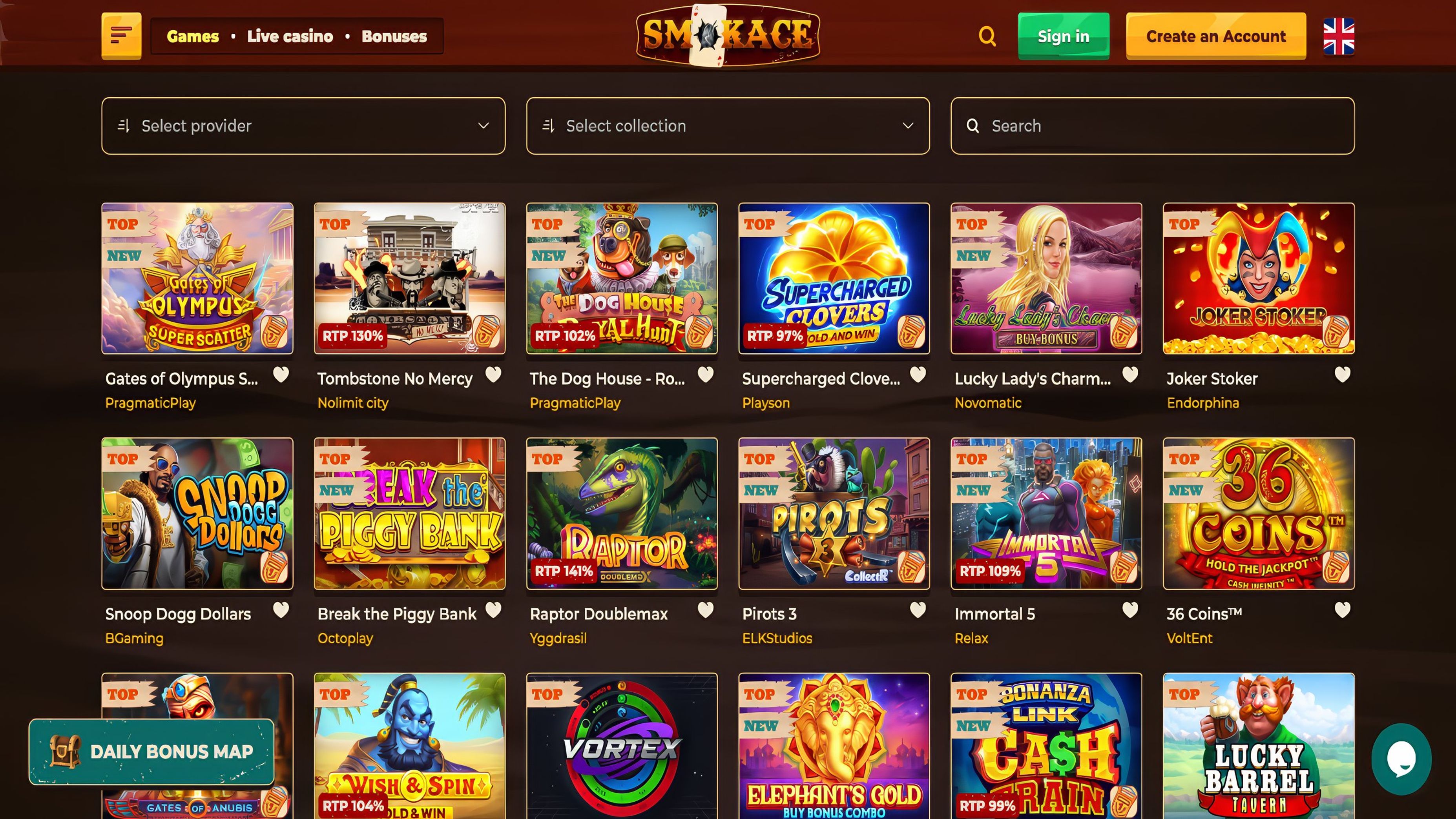 SmokAce Casino desktop screenshot 2