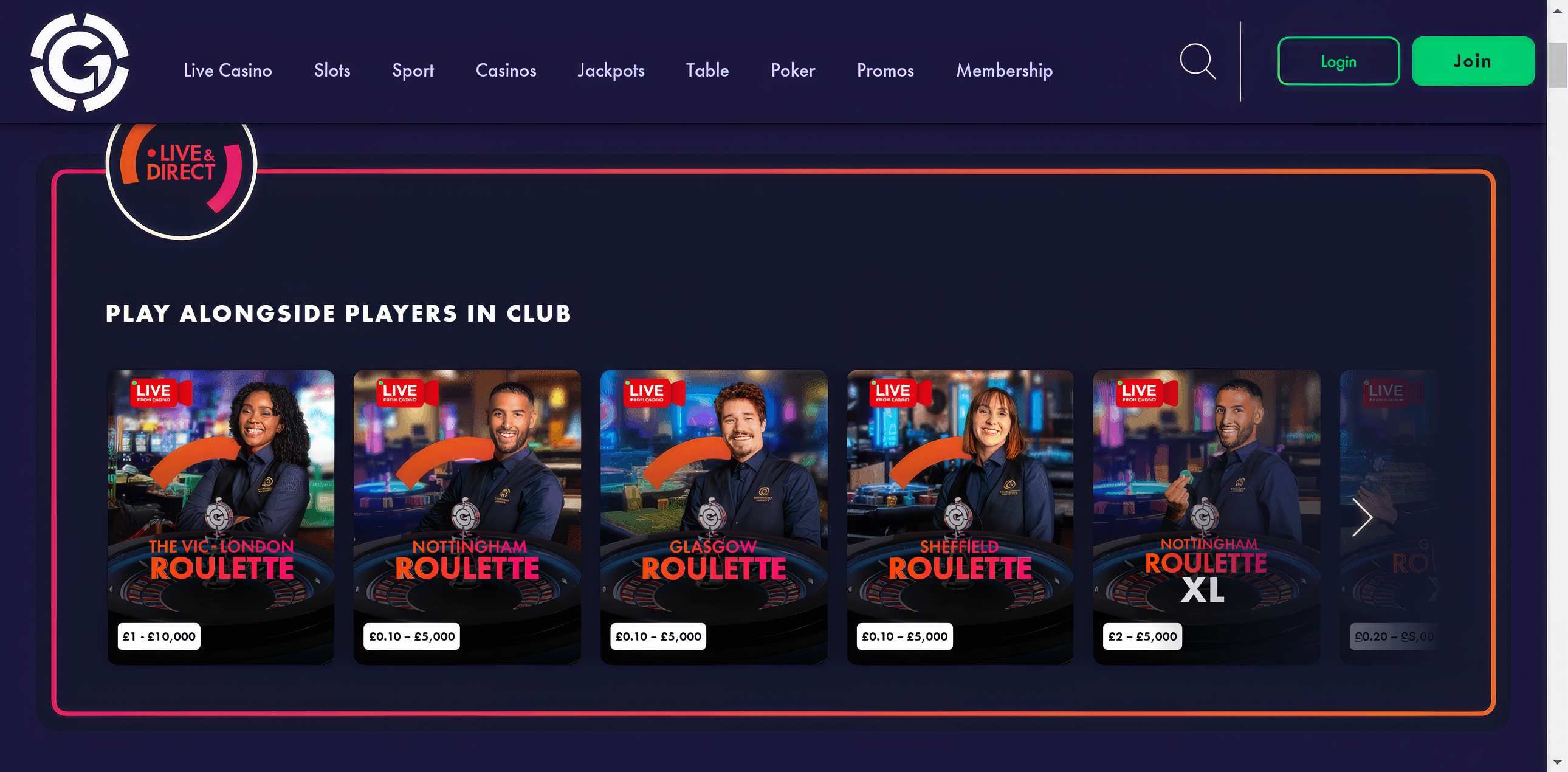 Grosvenor Casinos desktop screenshot 1