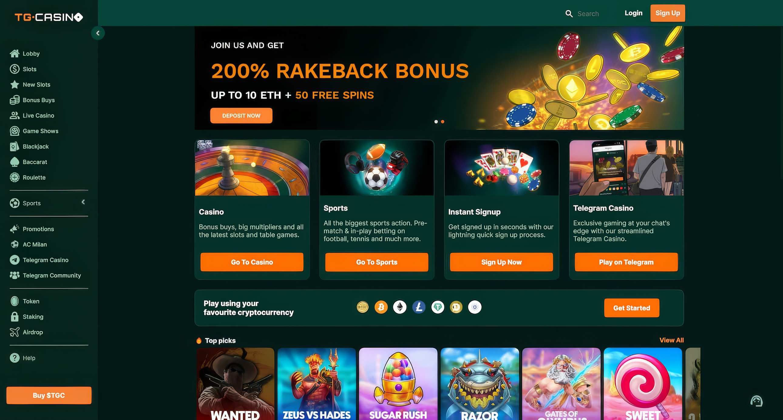 TG Casino desktop screenshot 1