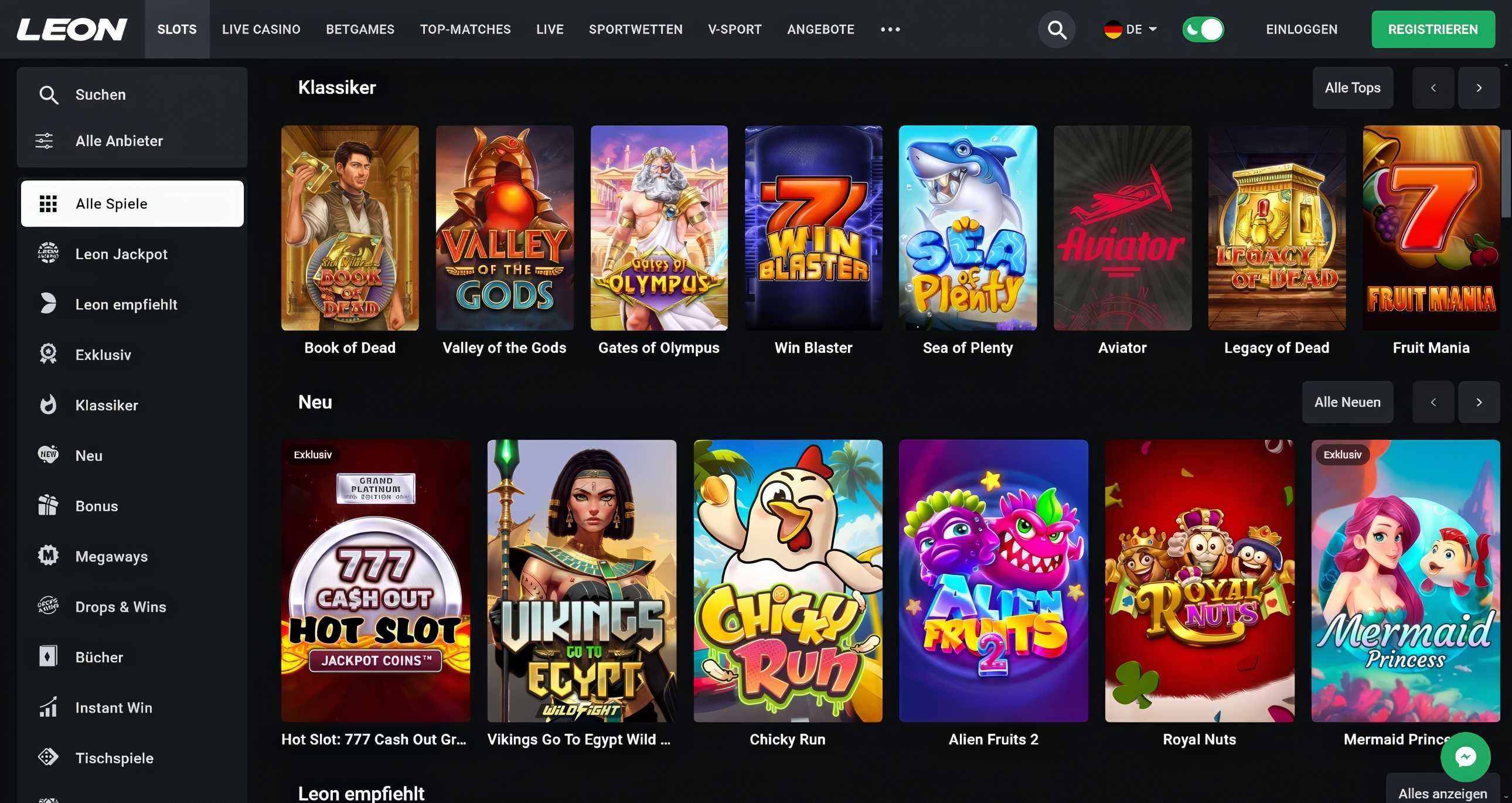 Leon casino desktop screenshot 2