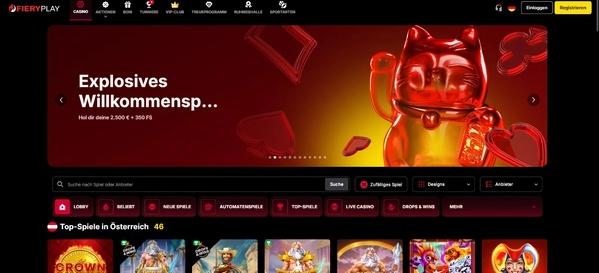 FieryPlay Casino Homepage Desktop