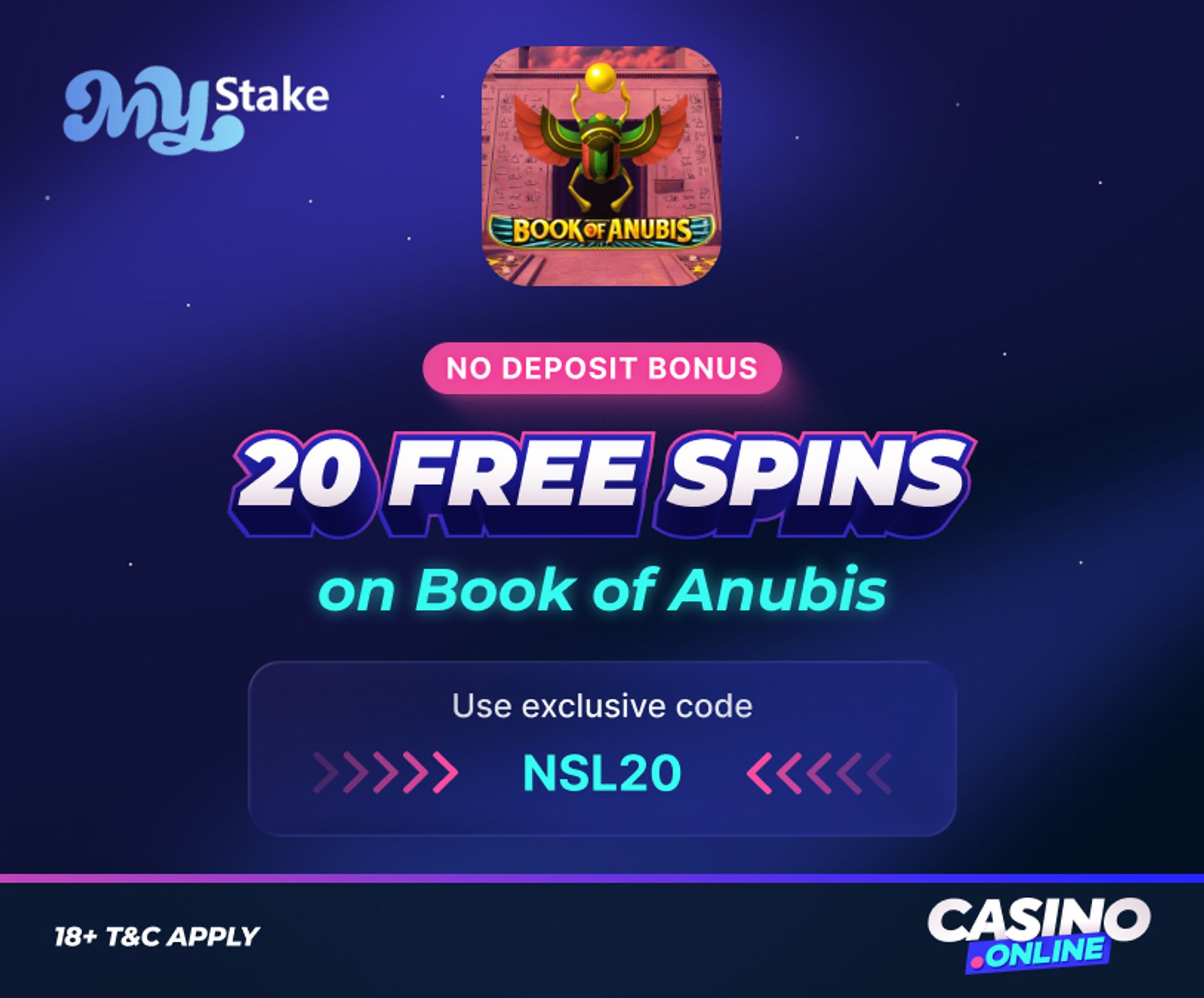 MyStake Casino Bonus - 20 No Deposit Free Spins