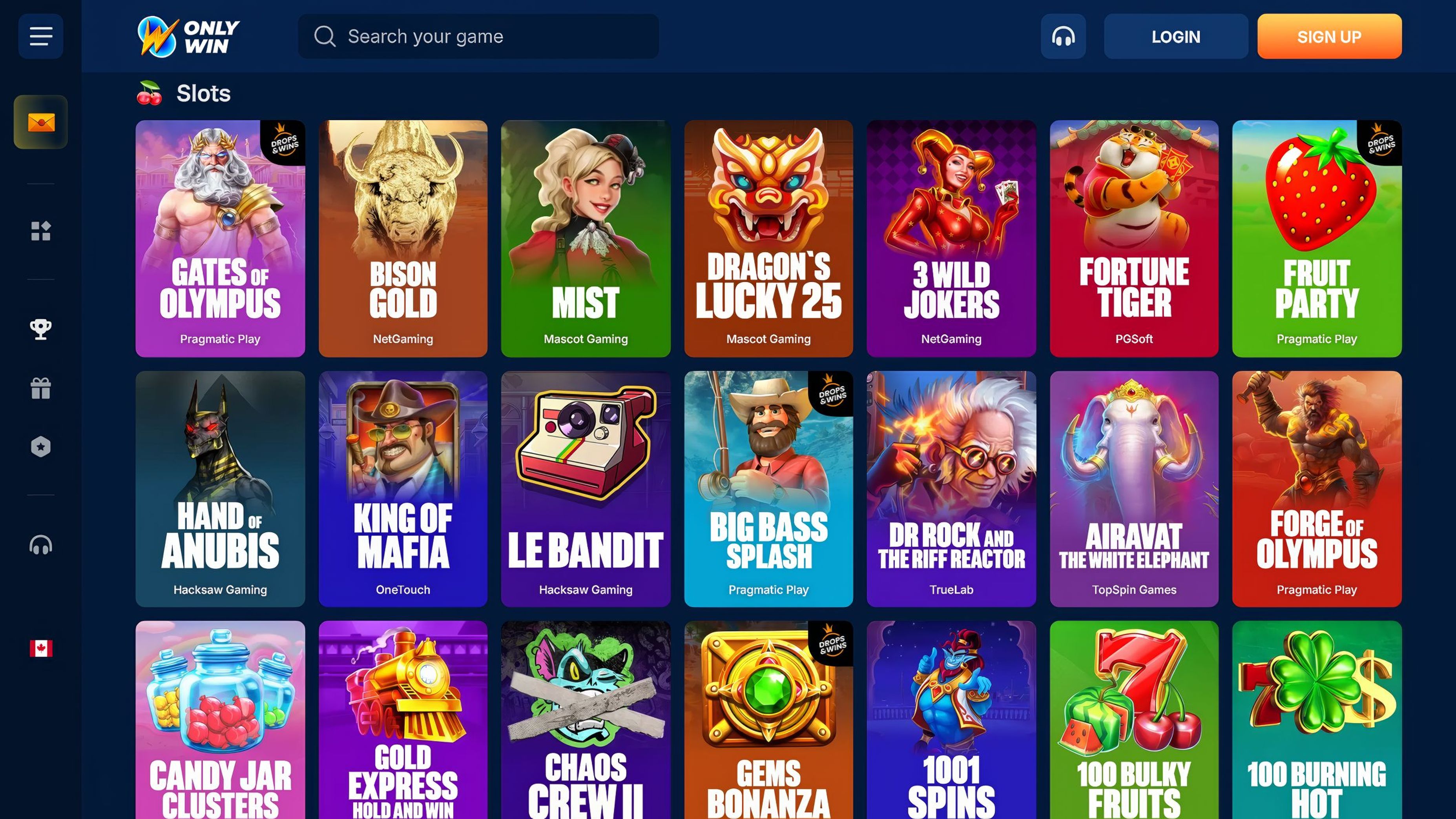 OnlyWin Casino desktop screenshot 2