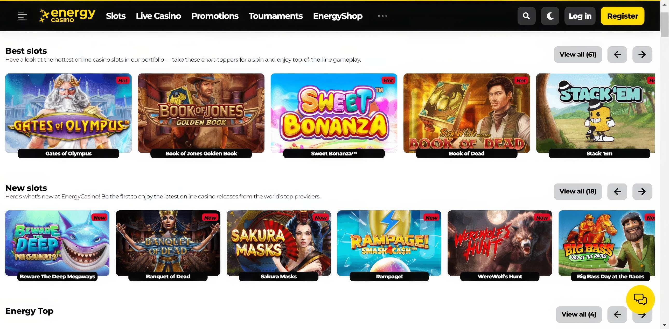 EnergyCasino desktop screenshot 2