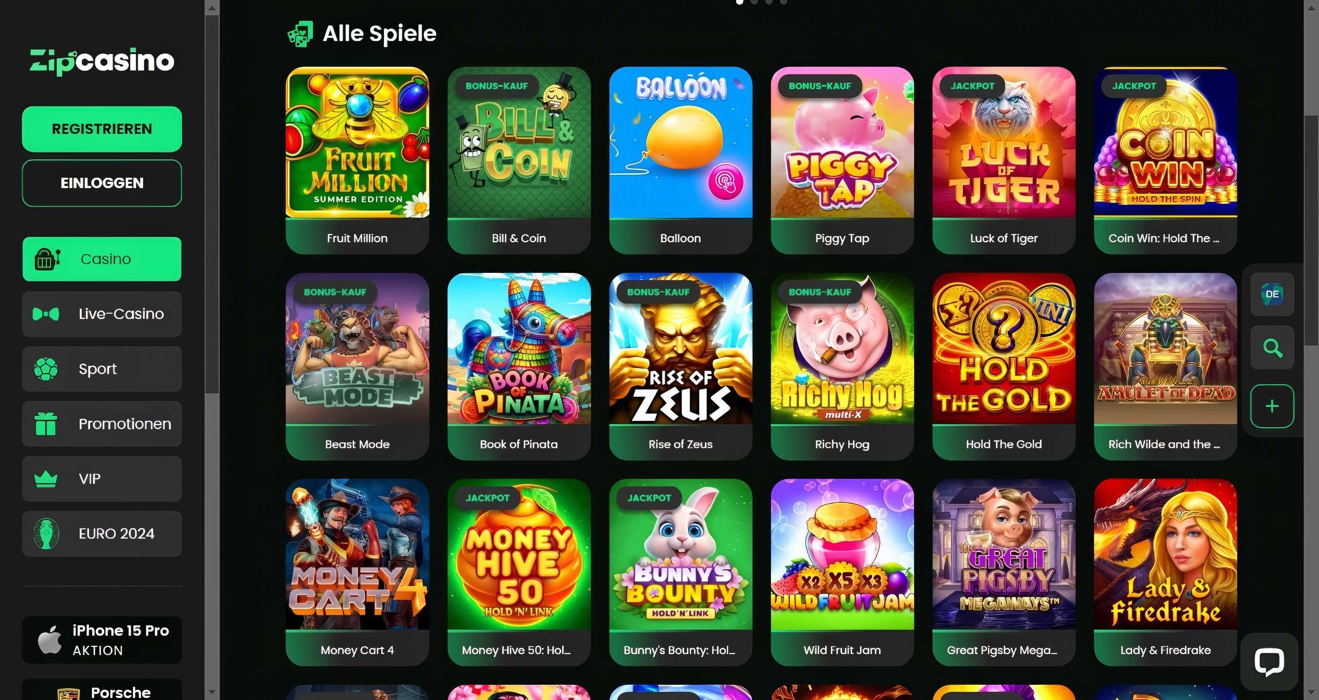 Zipcasino desktop screenshot 2