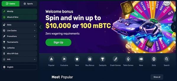 Winz Casino Brasil desktop home