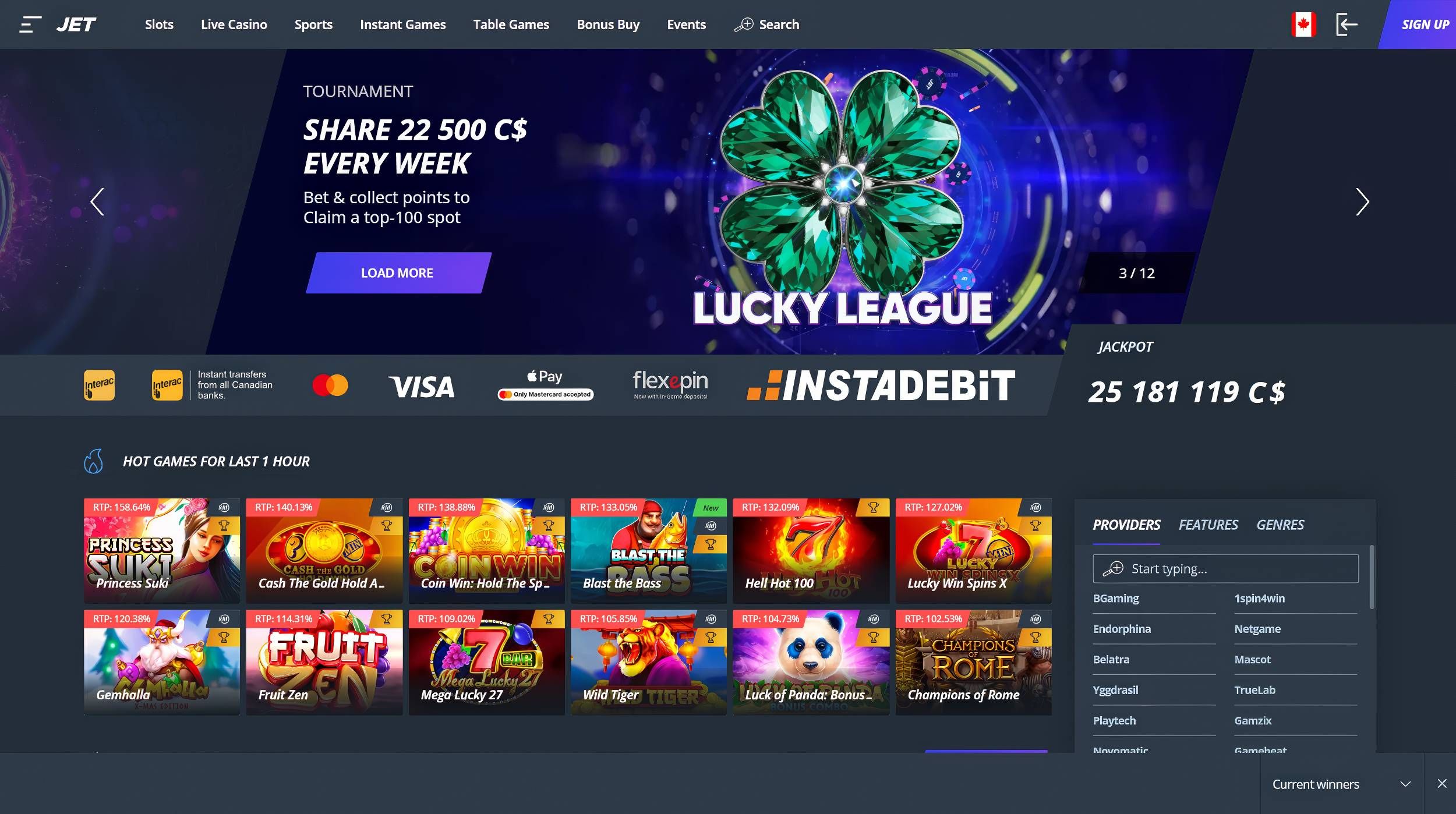 Jet Casino desktop screenshot 1
