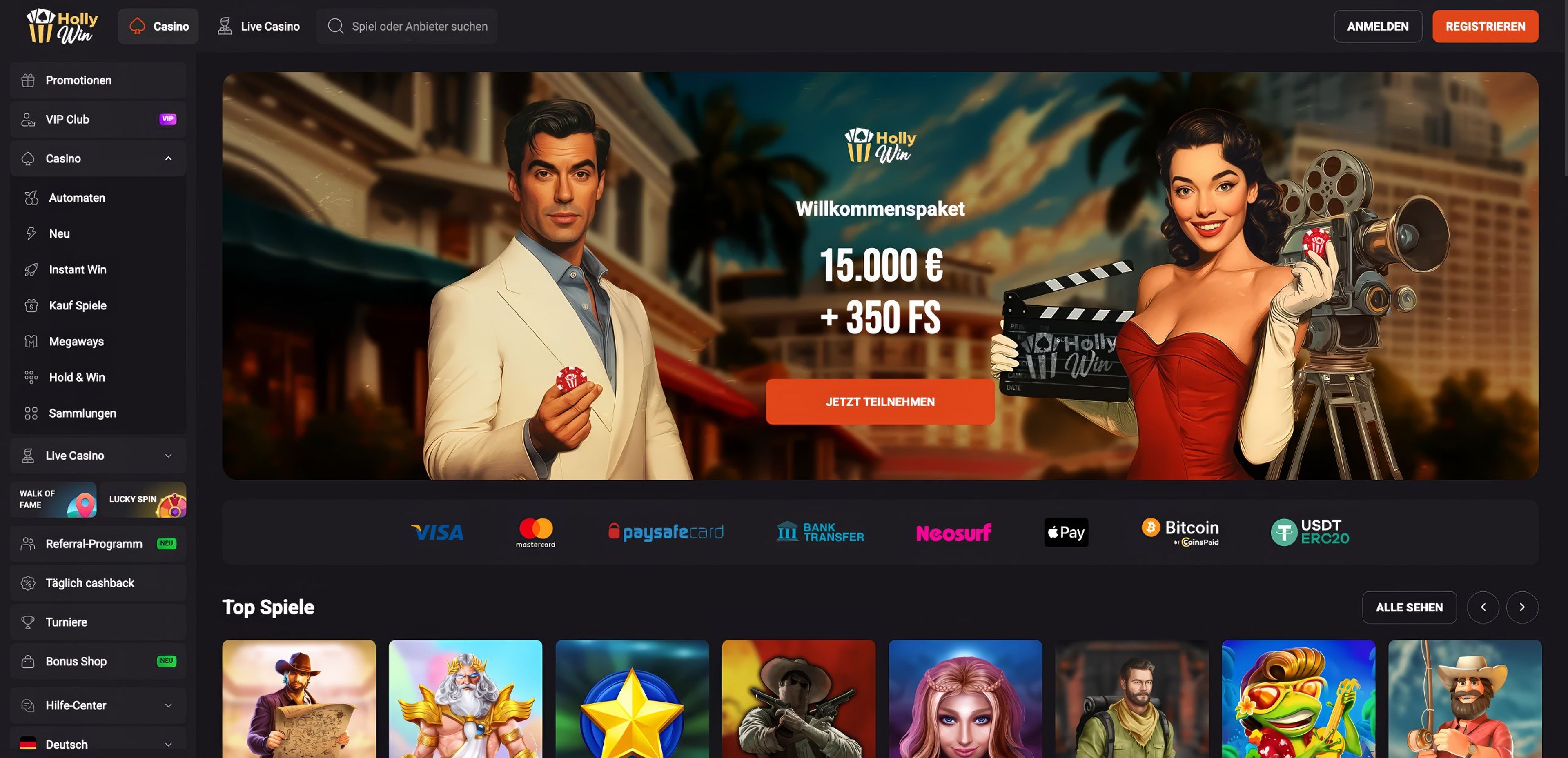 HollyWin Casino desktop screenshot 1