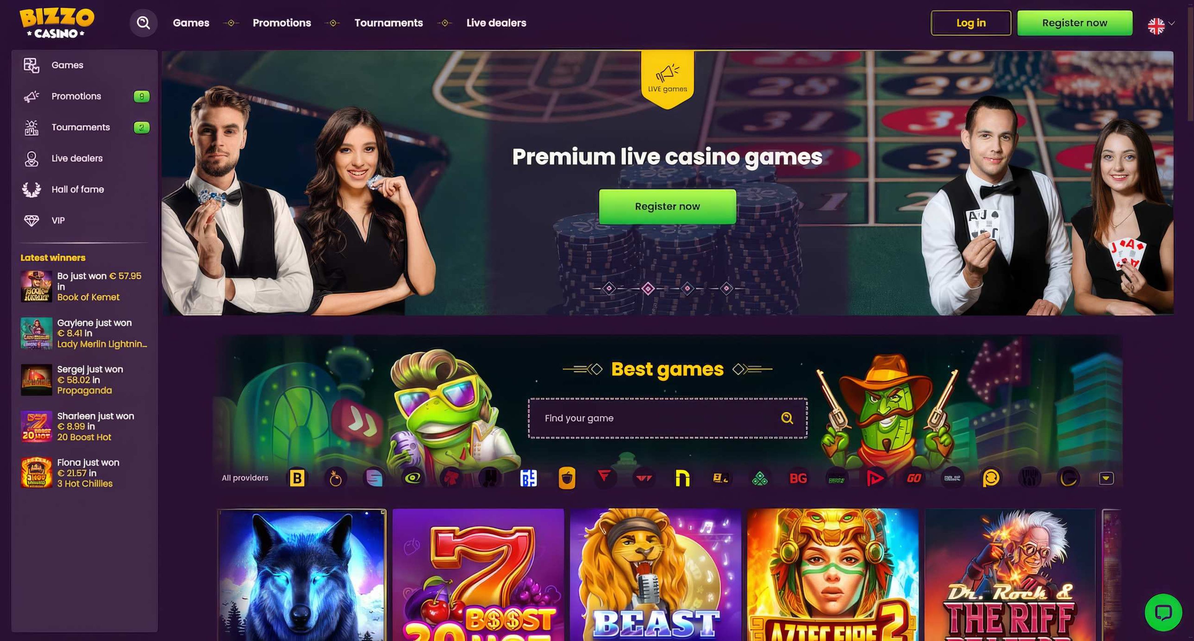 Bizzo Casino desktop screenshot 1
