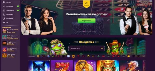 Bizzo Casino's homepage.