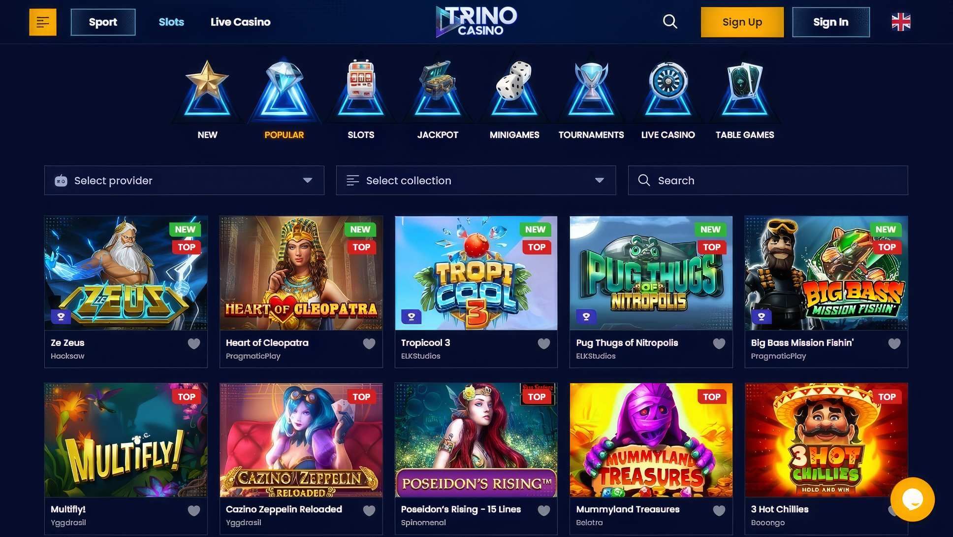 Trino Casino desktop screenshot 2