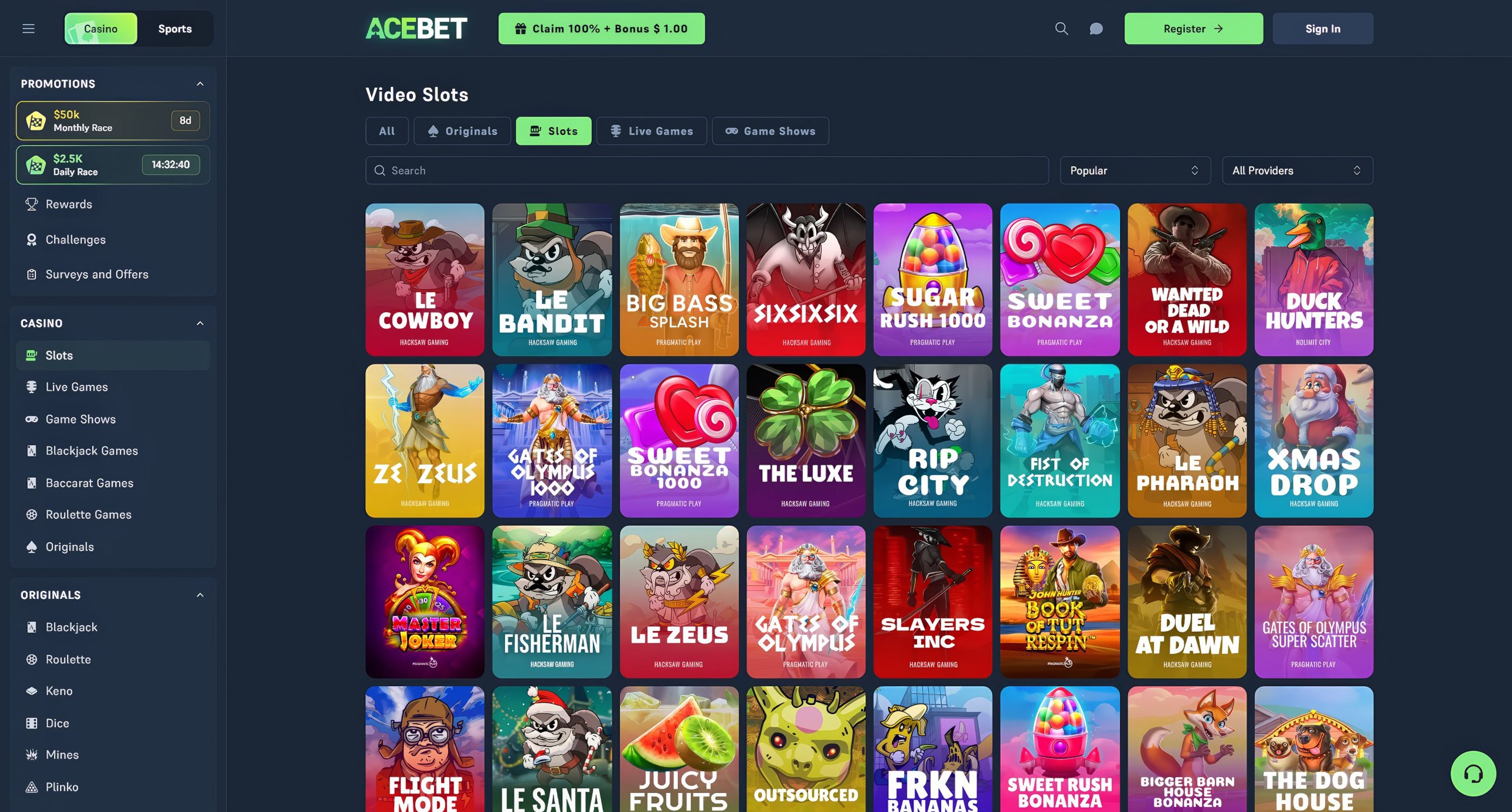 AceBet Casino desktop screenshot 2