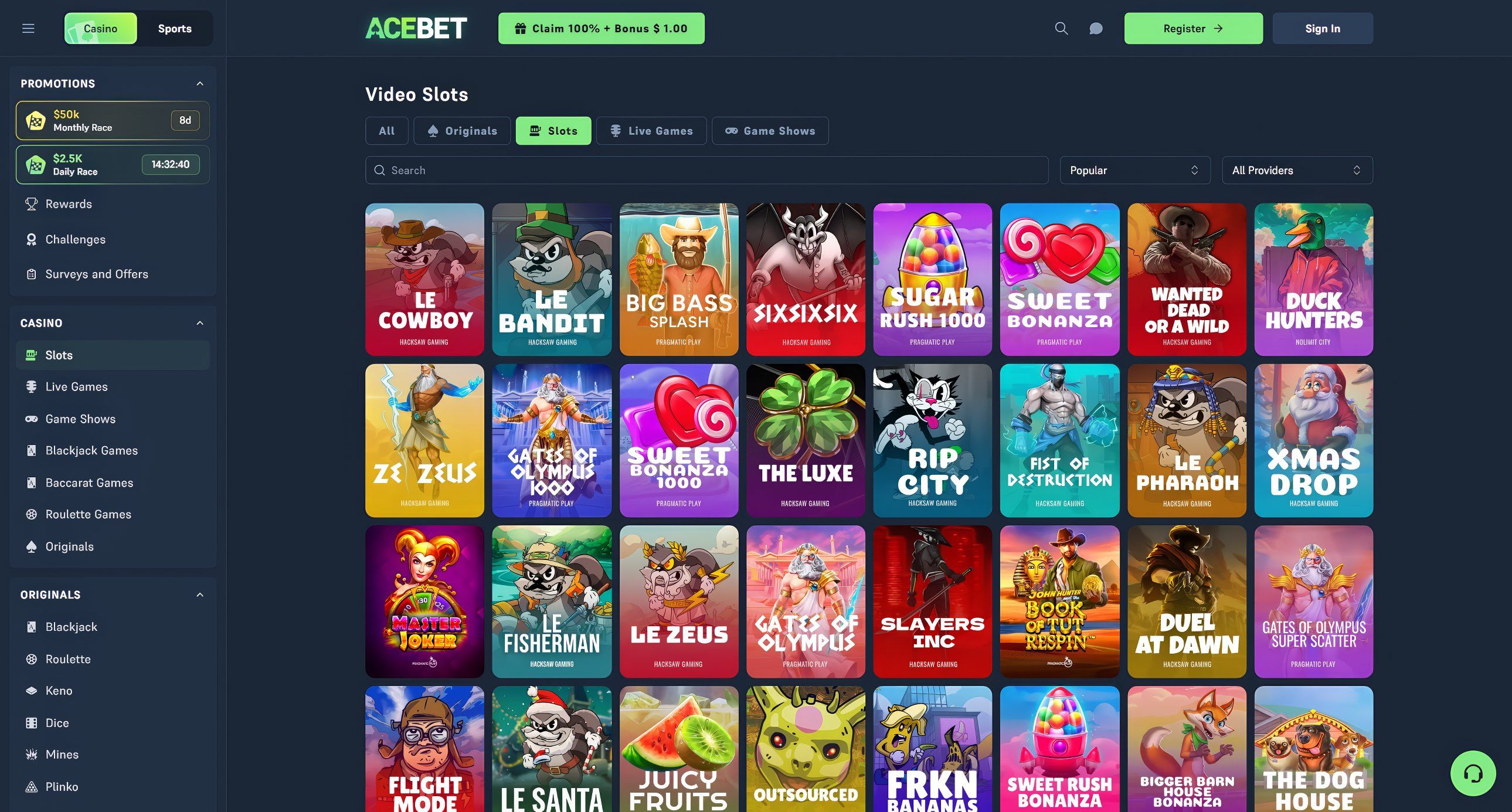 AceBet Casino desktop screenshot 2