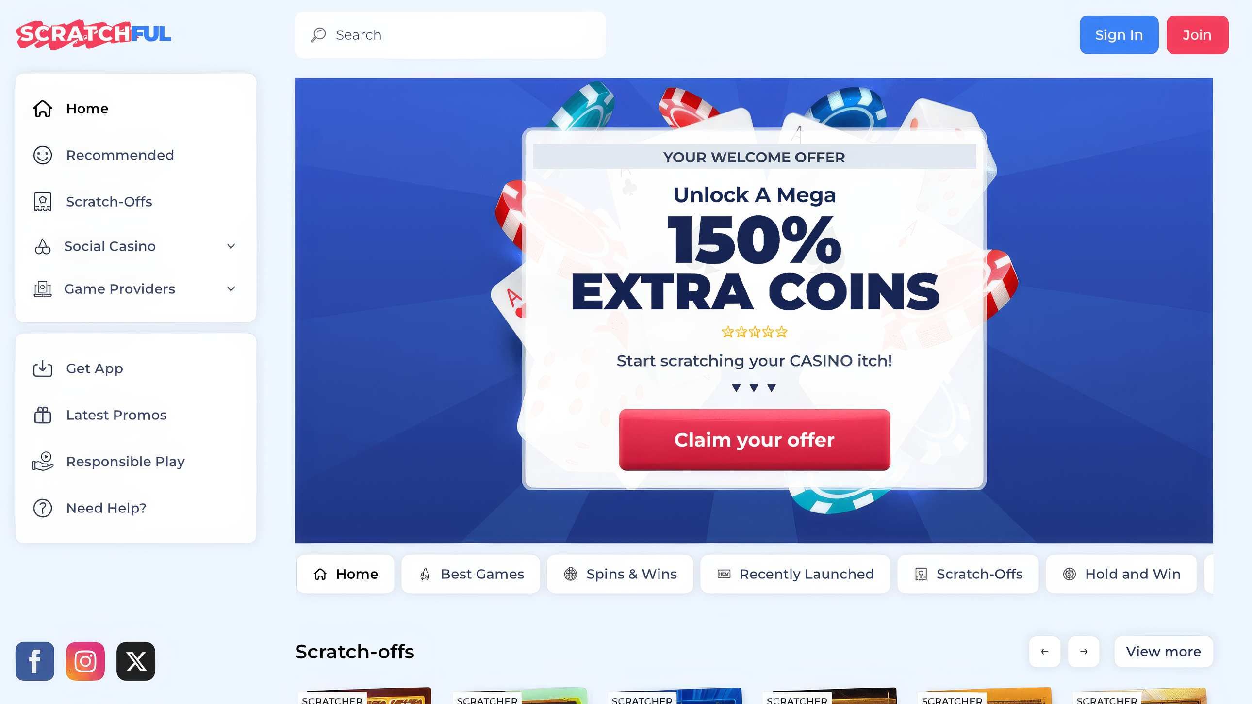 Scratchful Casino desktop screenshot 1