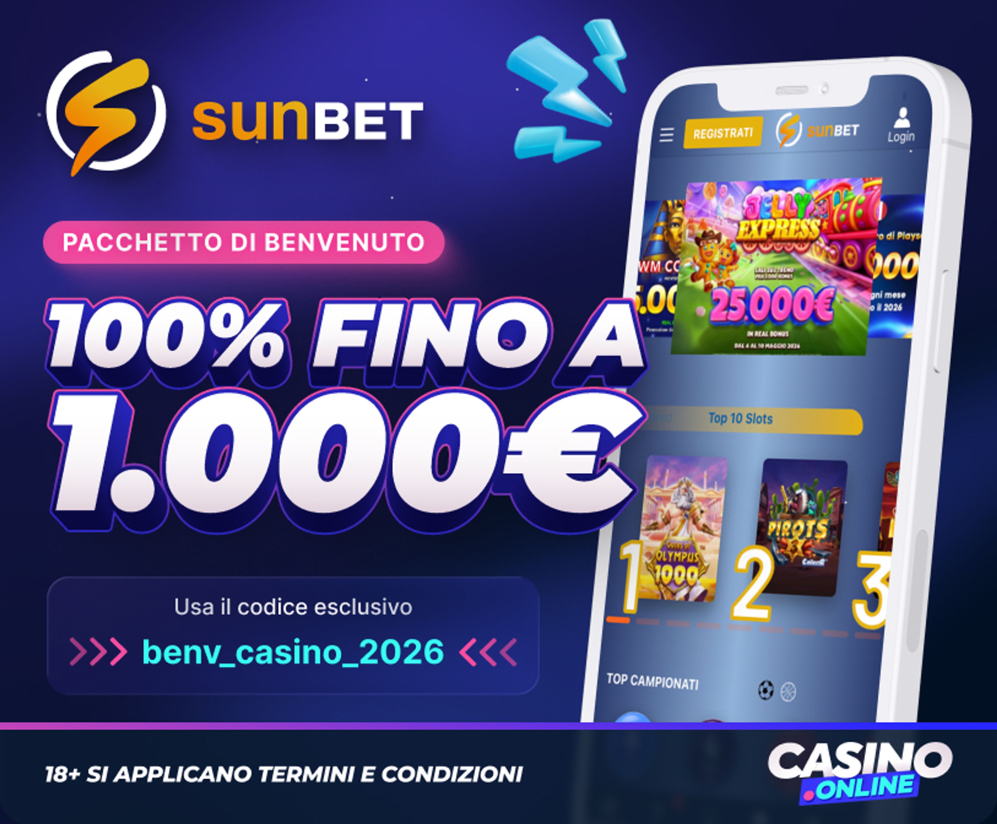 Sunbet Bonus di benvenuto casinò