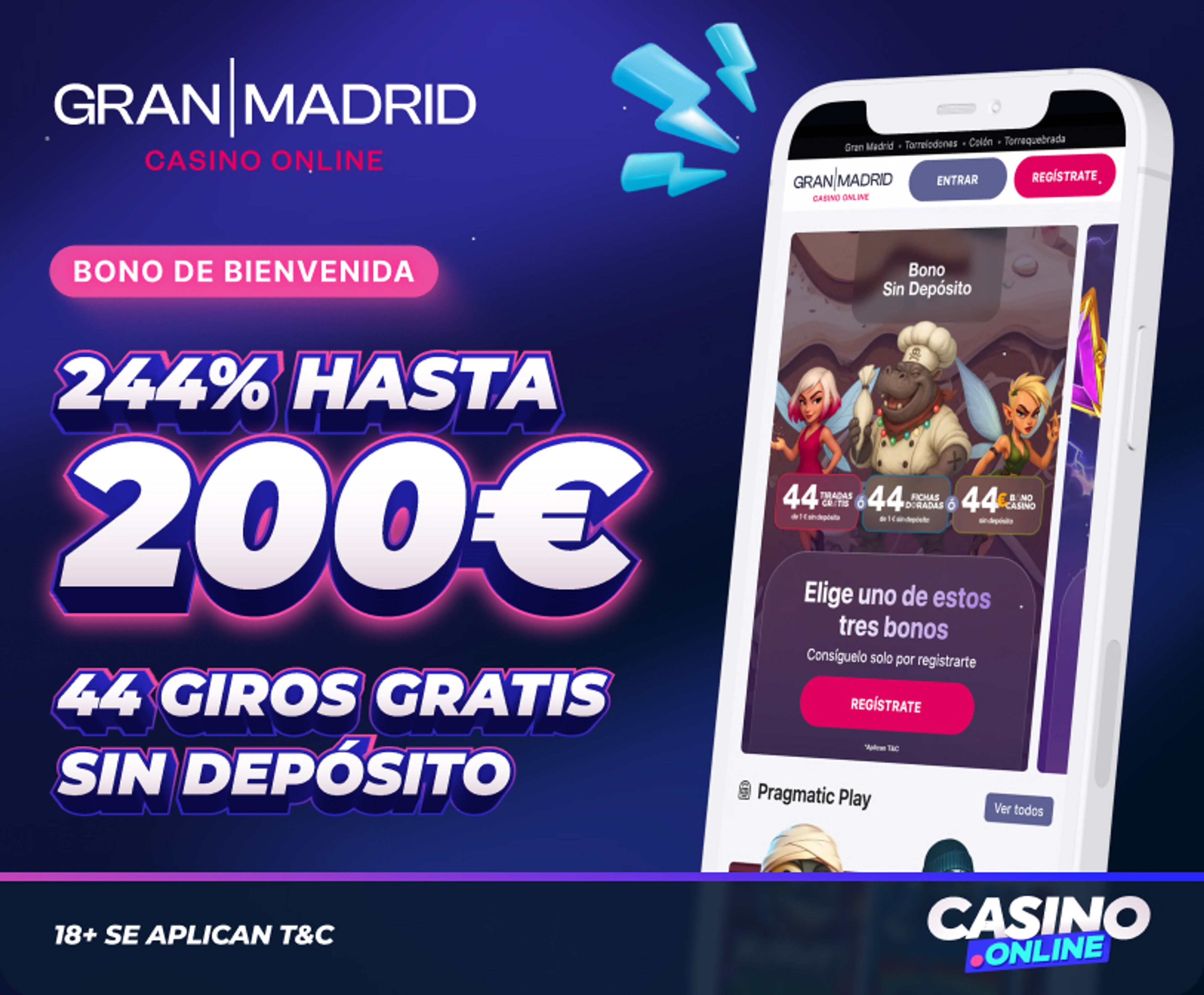 Bono por registro y depósito de Casino Gran Madrid Online.