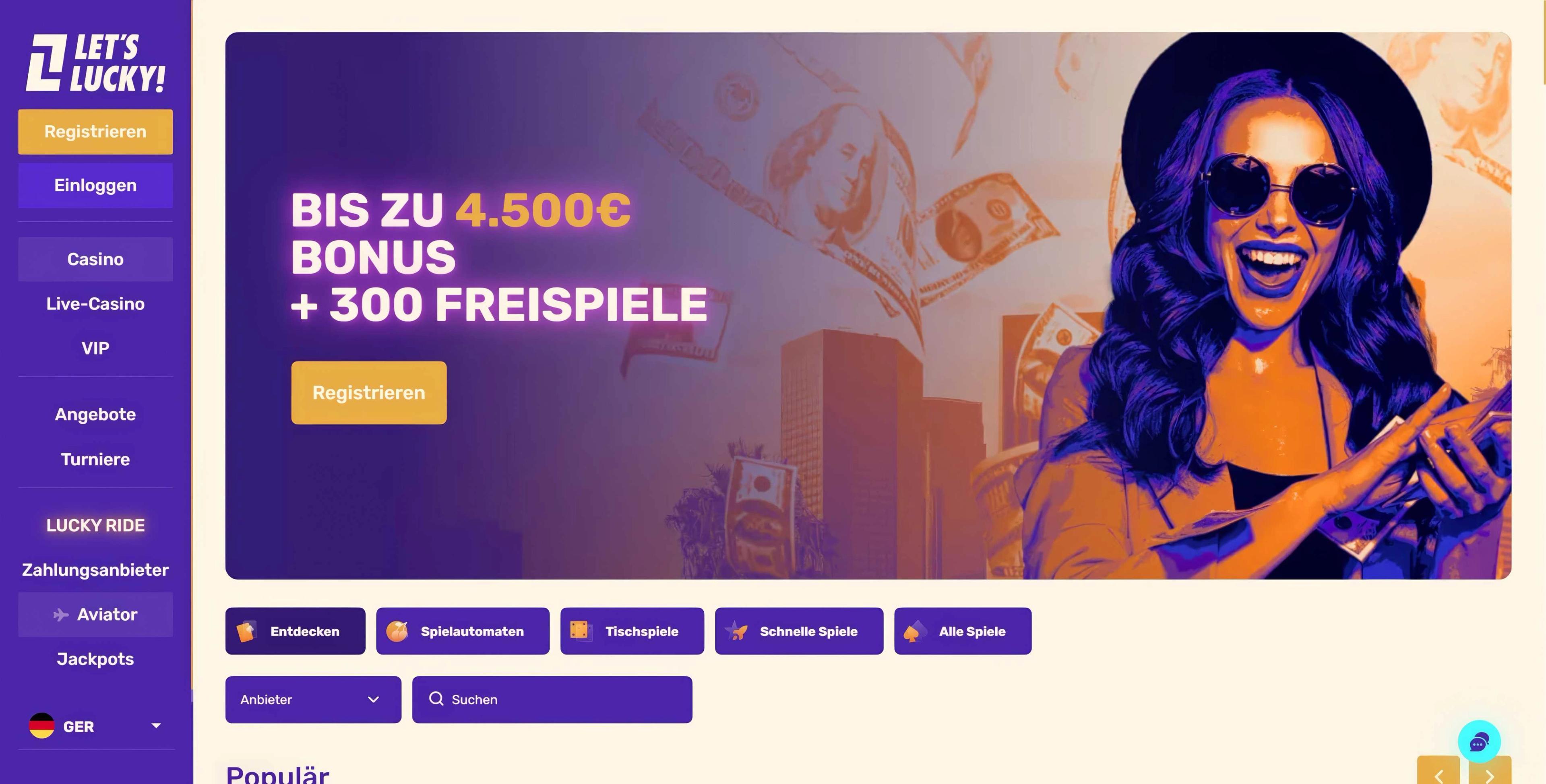 LetsLucky Casino desktop screenshot 1