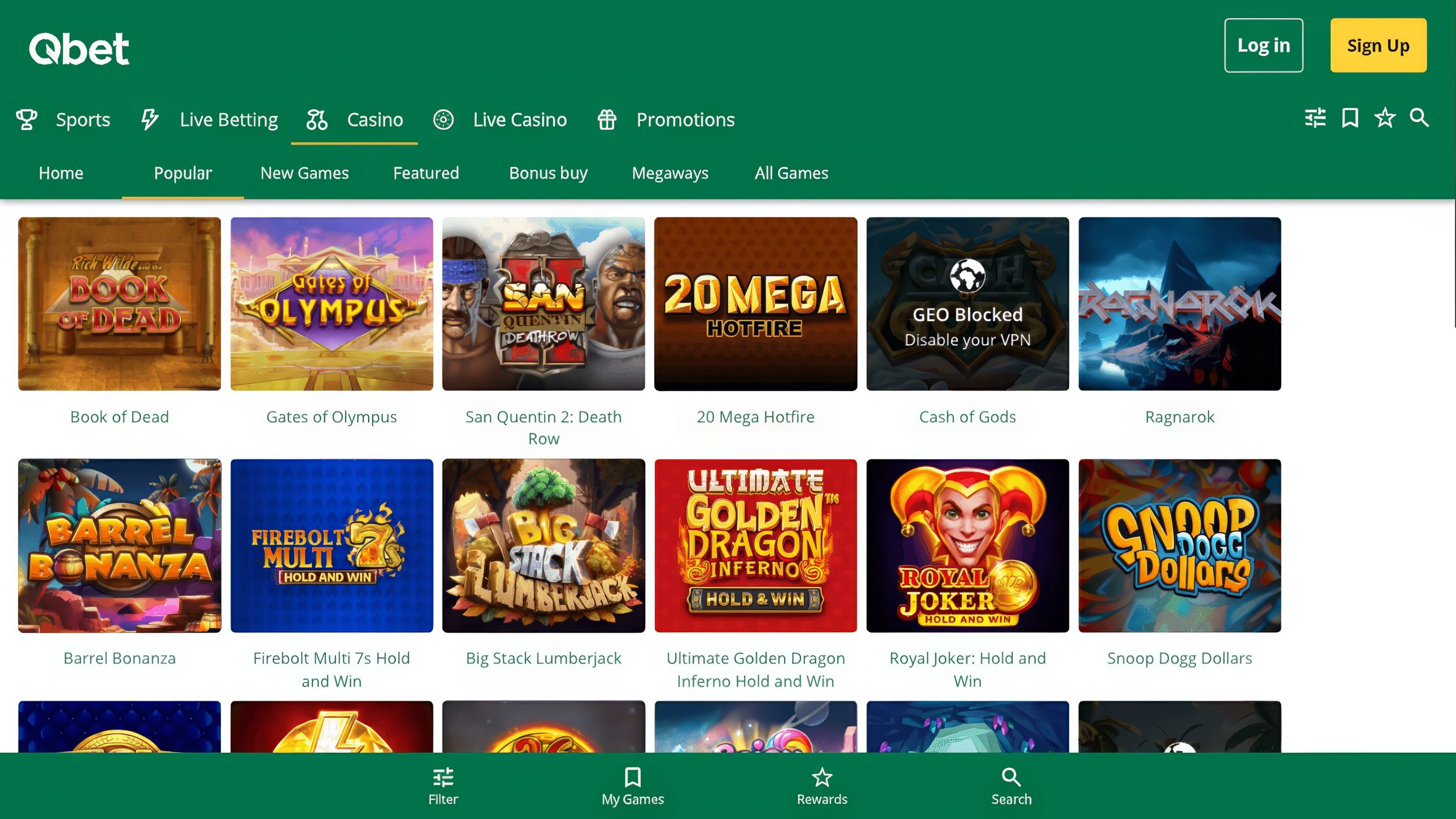 QBet Casino desktop screenshot 2
