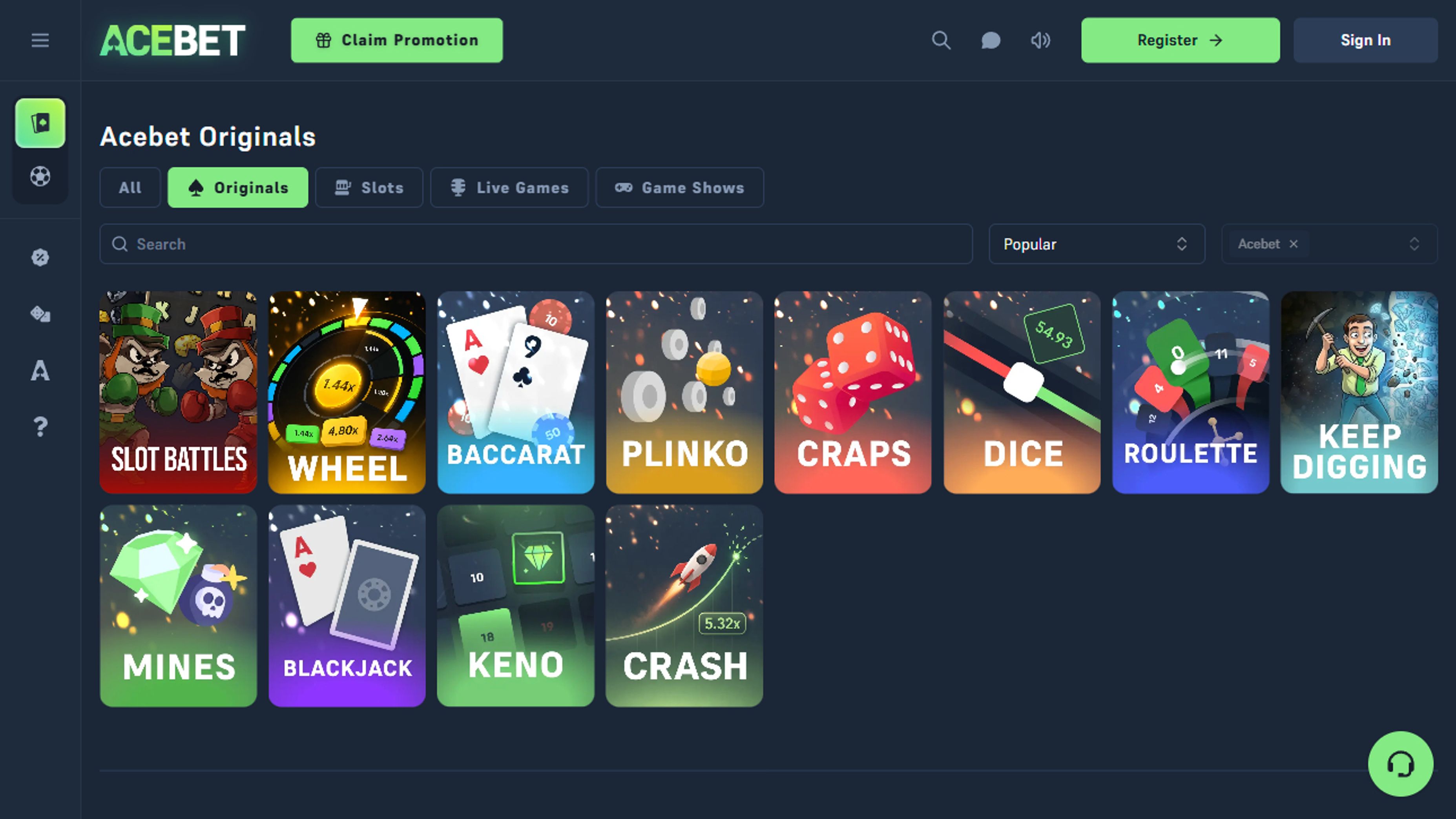 AceBet Casino desktop screenshot 2