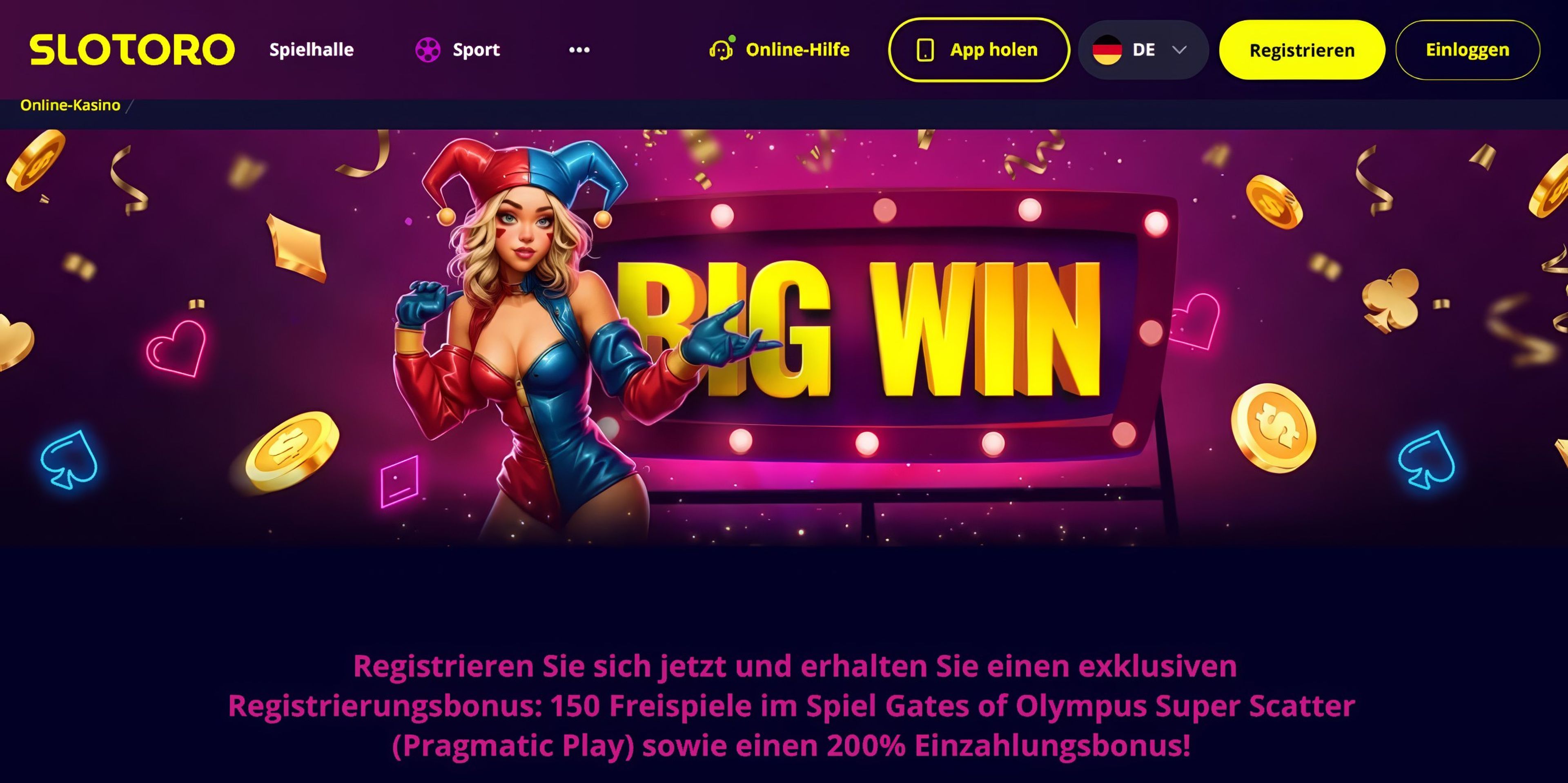 Slotoro Casino desktop screenshot 1